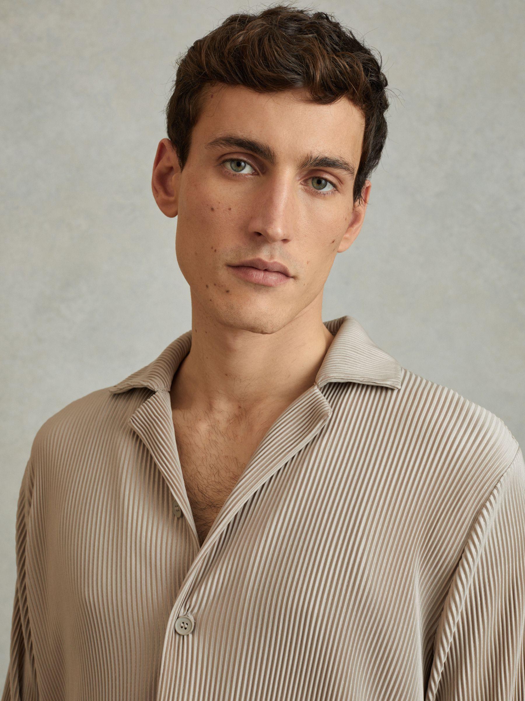 Plisse Cuban Collar Shirt in Champagne Product Image