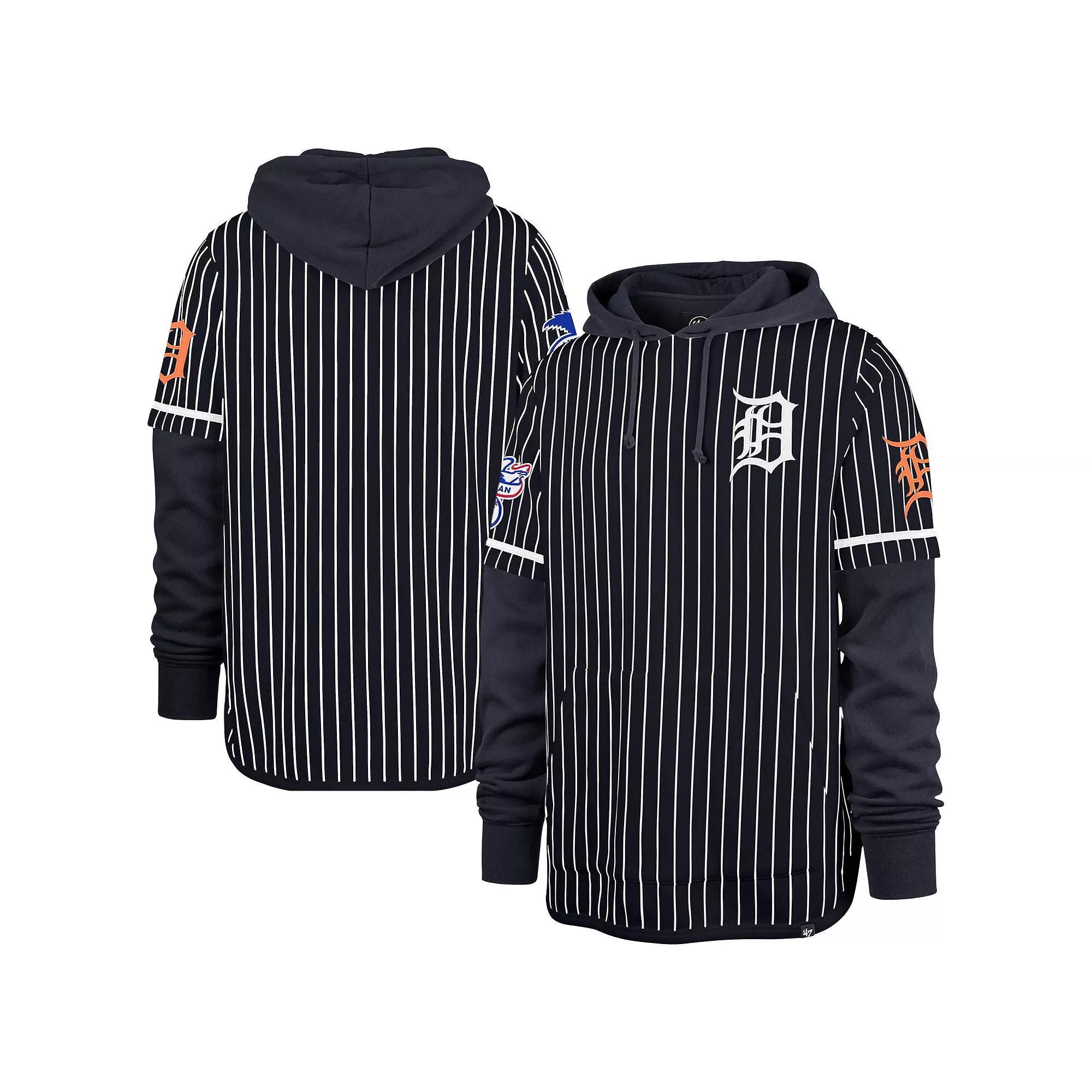 Men's '47  Navy Cleveland Guardians Pinstripe Double Header Pullover Hoodie, Size: 2XL, Grd Blue Product Image