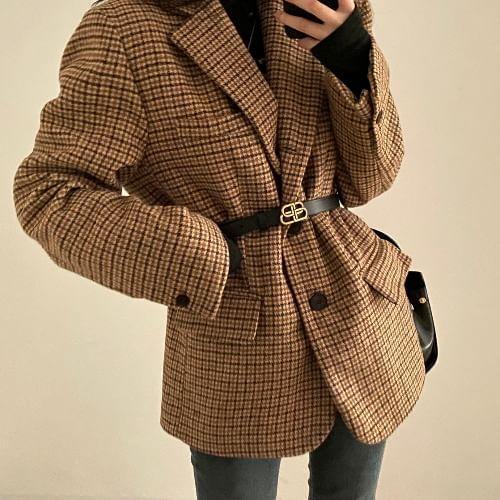 Lapel Collar Plaid Single-Breasted Blazer Product Image