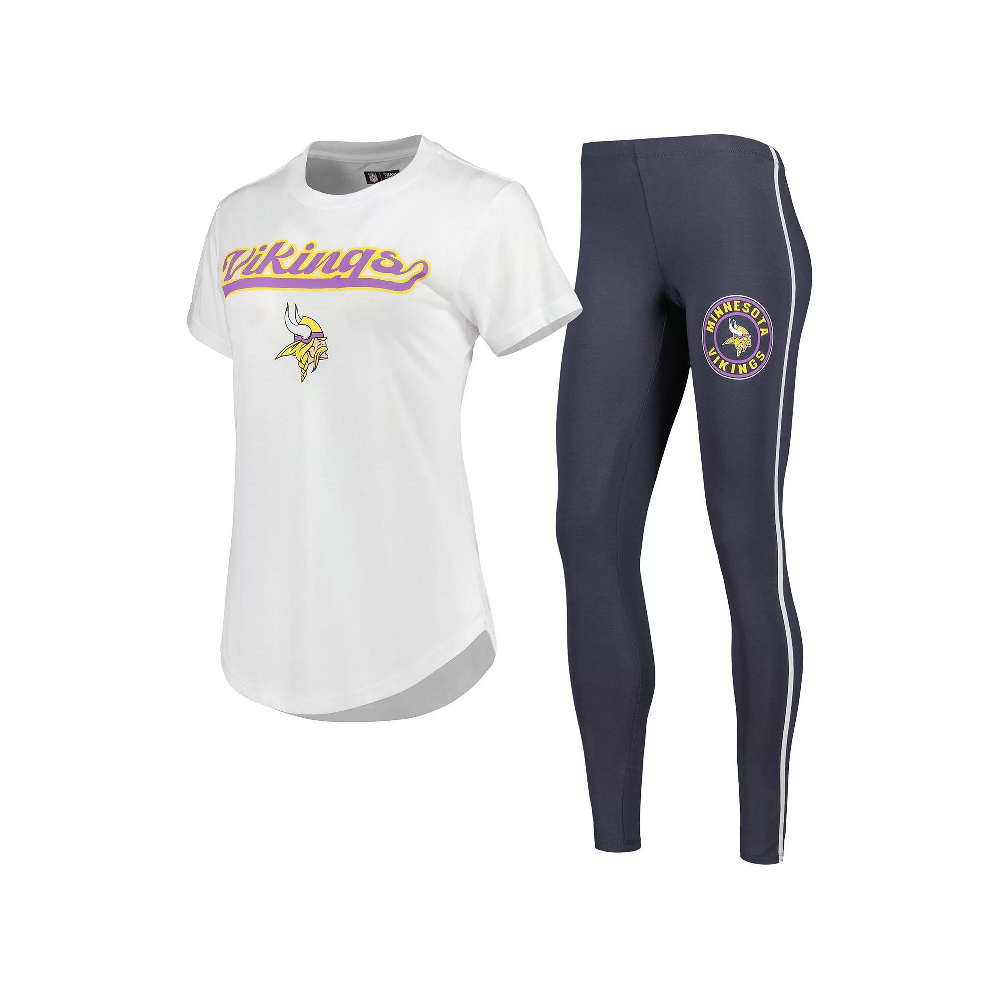 Women's Concepts Sport White/Charcoal Minnesota Vikings Sonata T-Shirt & Leggings Sleep Set, Size: 2XL Product Image