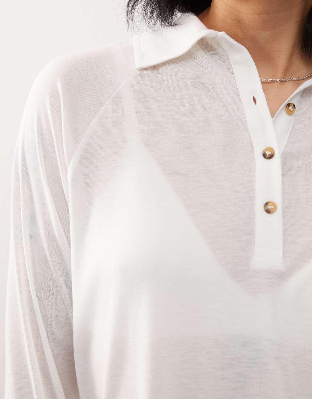 Reclaimed Vintage soft touch relaxed fit polo top in cream Product Image