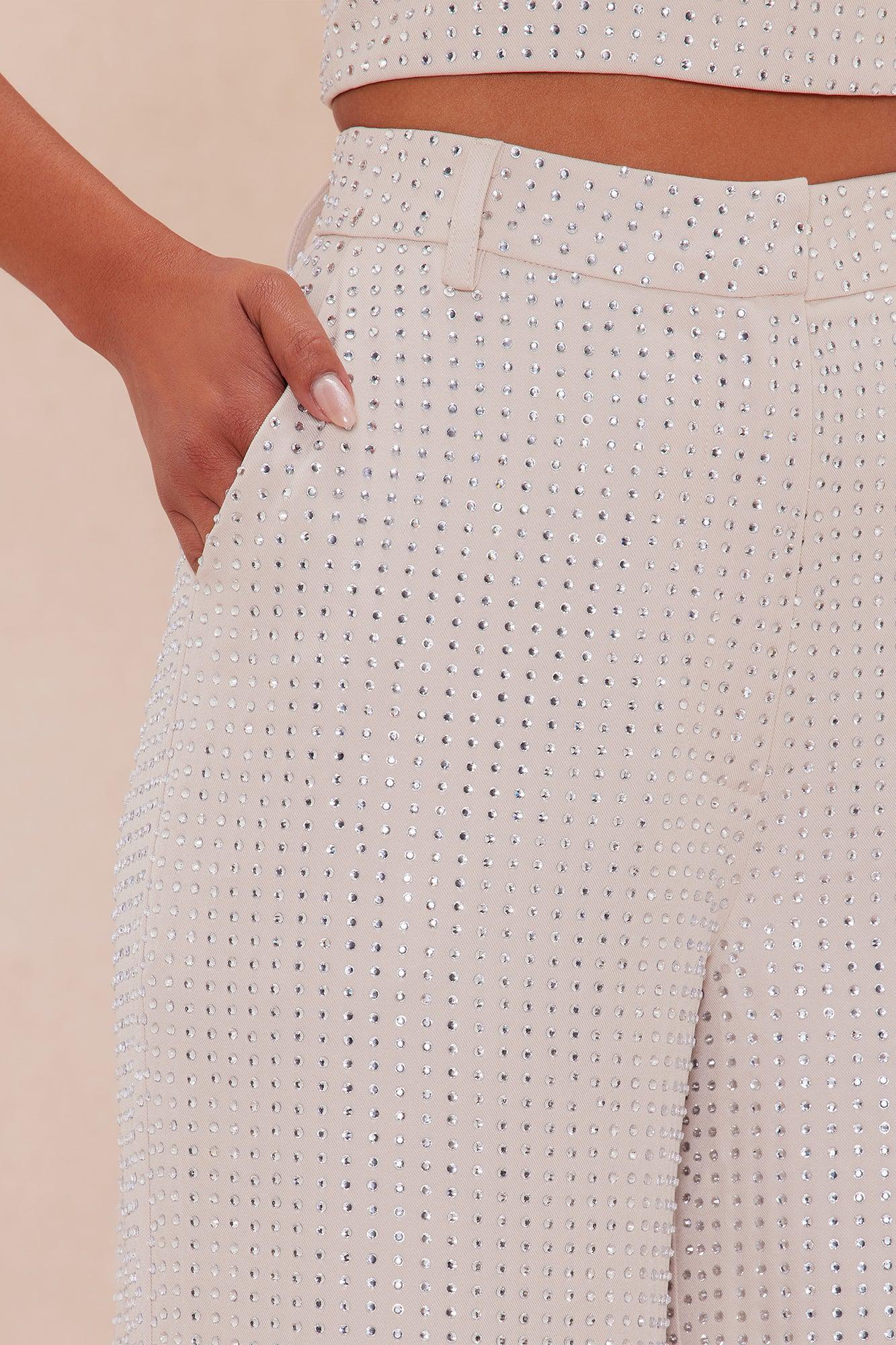 Deena Embellished Wide Leg Pant - Nude Female Product Image