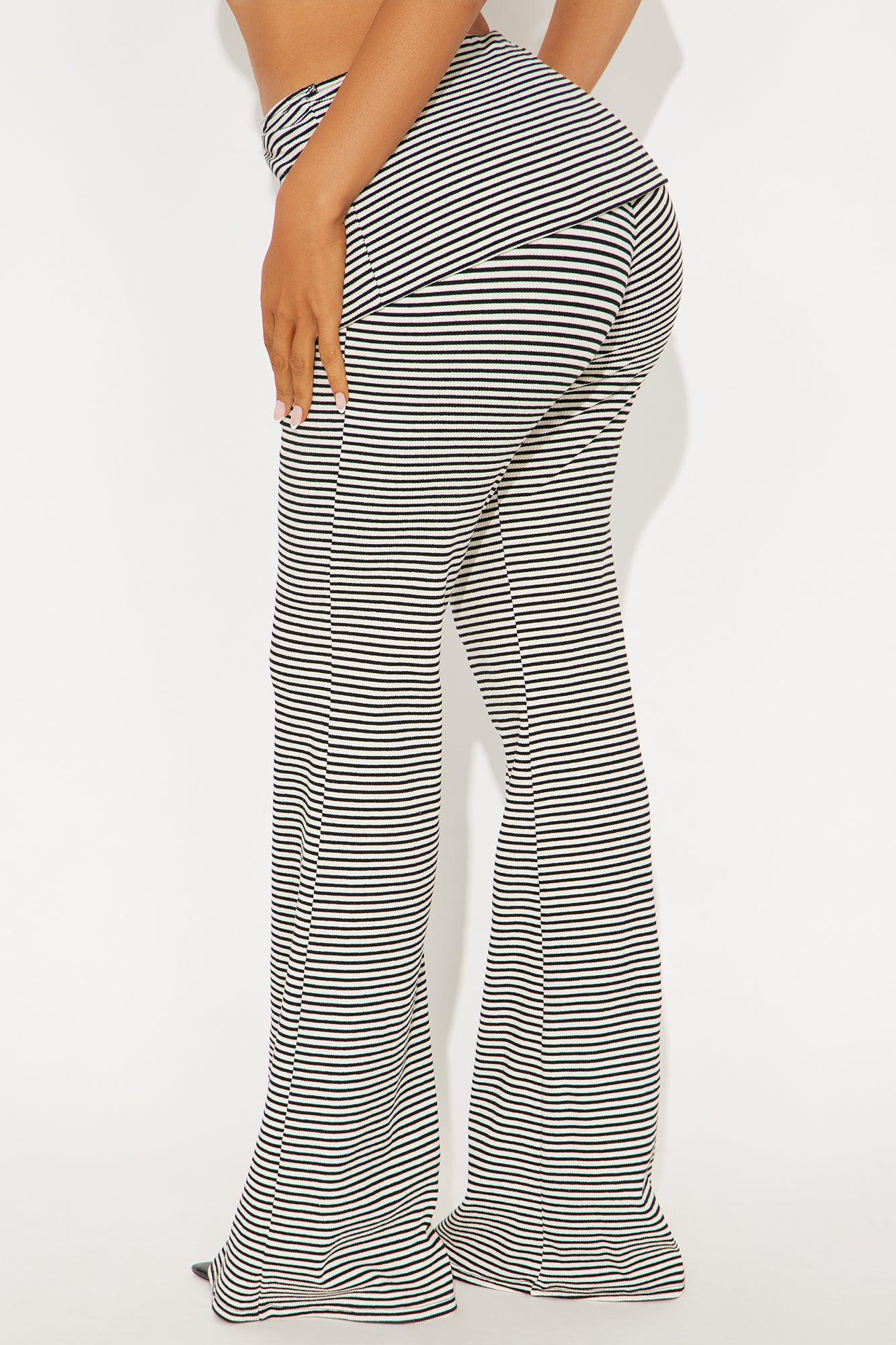 Adonna Striped Ribbed Flare Pant - Black/combo Female Product Image