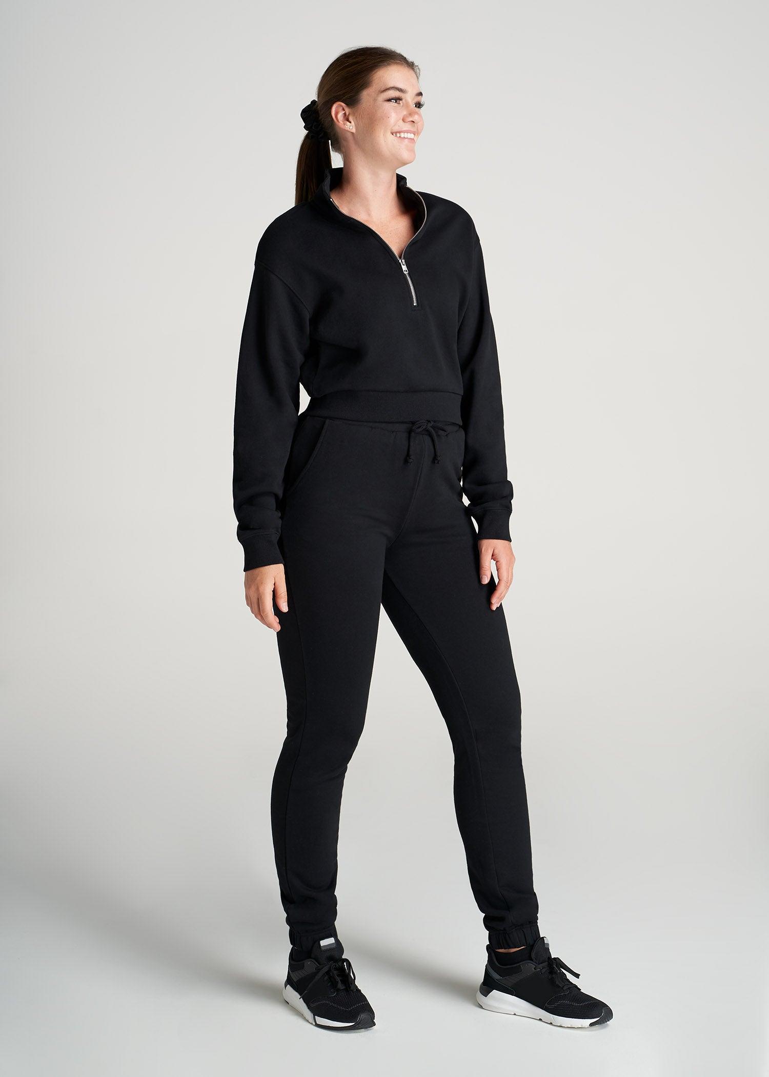 Wearever Fleece Cropped Half-Zip Sweatshirt for Tall Women in Black Product Image