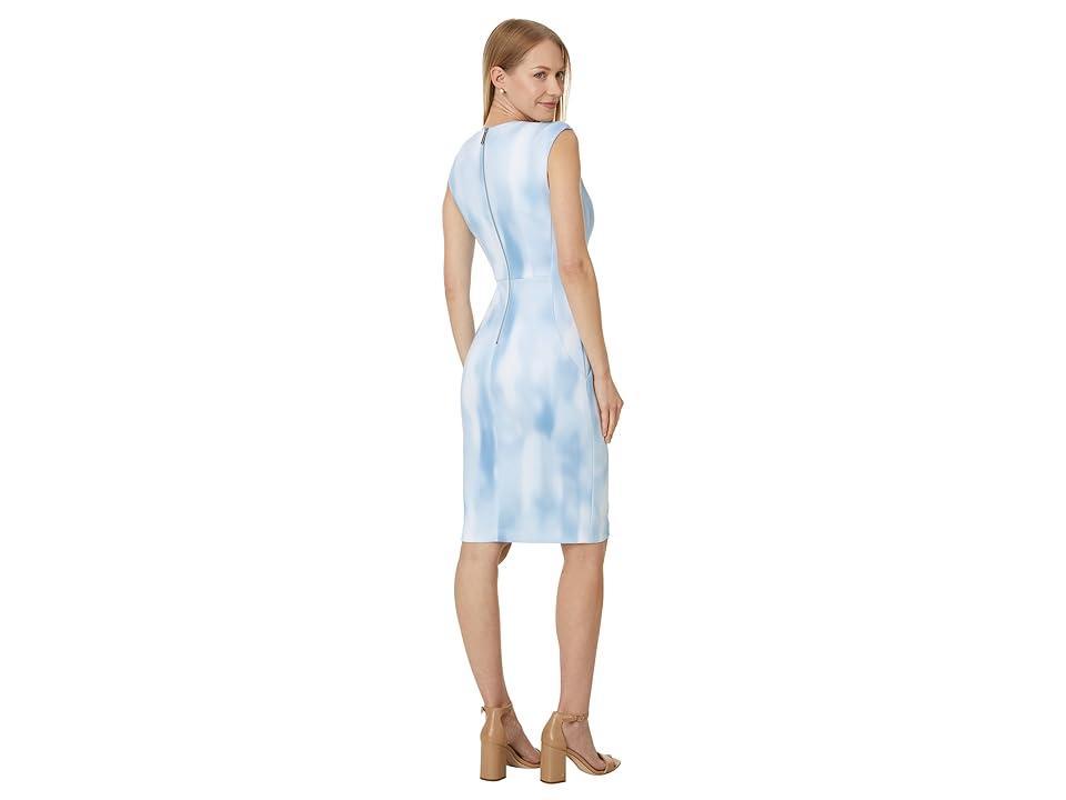 Calvin Klein Scuba V-Neck Short Sheath Dress (Breeze Multi) Women's Dress Product Image