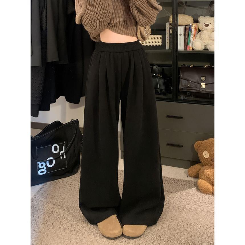 High Waist Plain Wide Leg Sweatpants Product Image