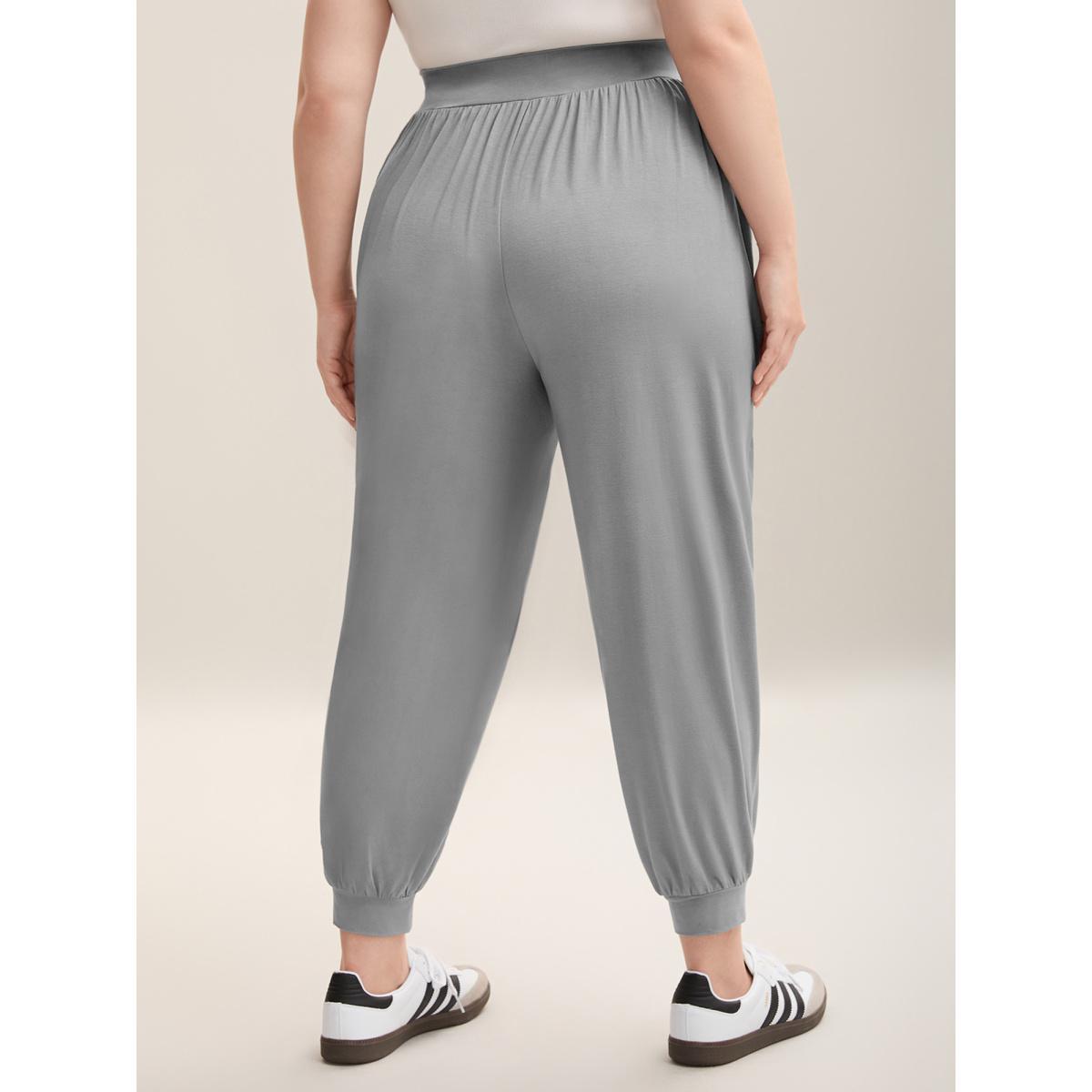 Plus Size Stretchy Waist Comfortable Fit Jogger Pants Women Silver Casual Loose Mid Rise Everyday Pants BloomChic 28/5X Product Image