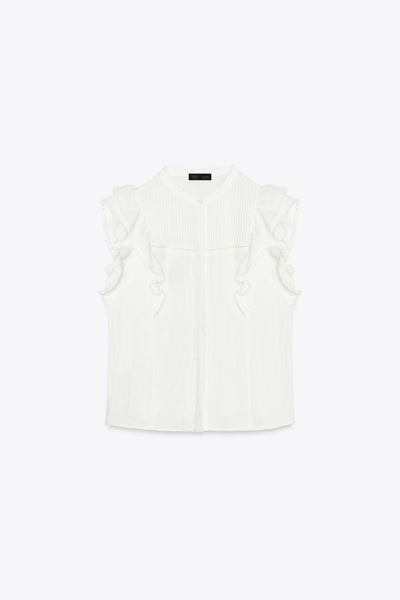 LACE INSERT RUFFLE BLOUSE Product Image