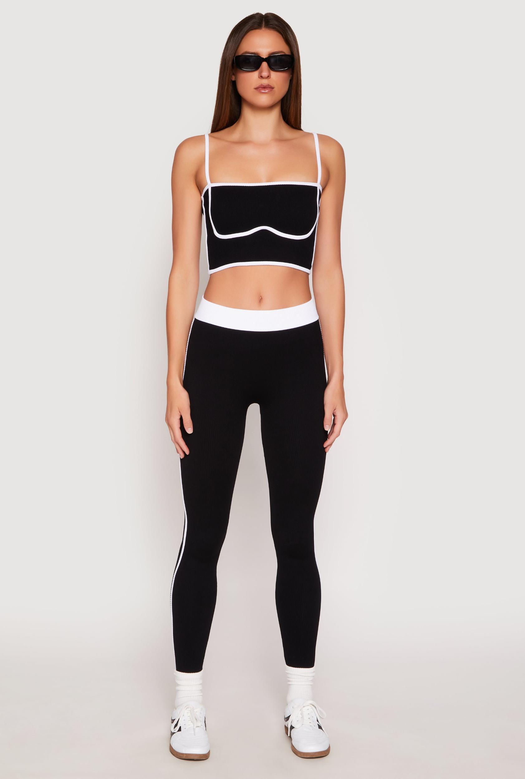 Womens Contrast Trim Ribbed Knit Leggings Product Image