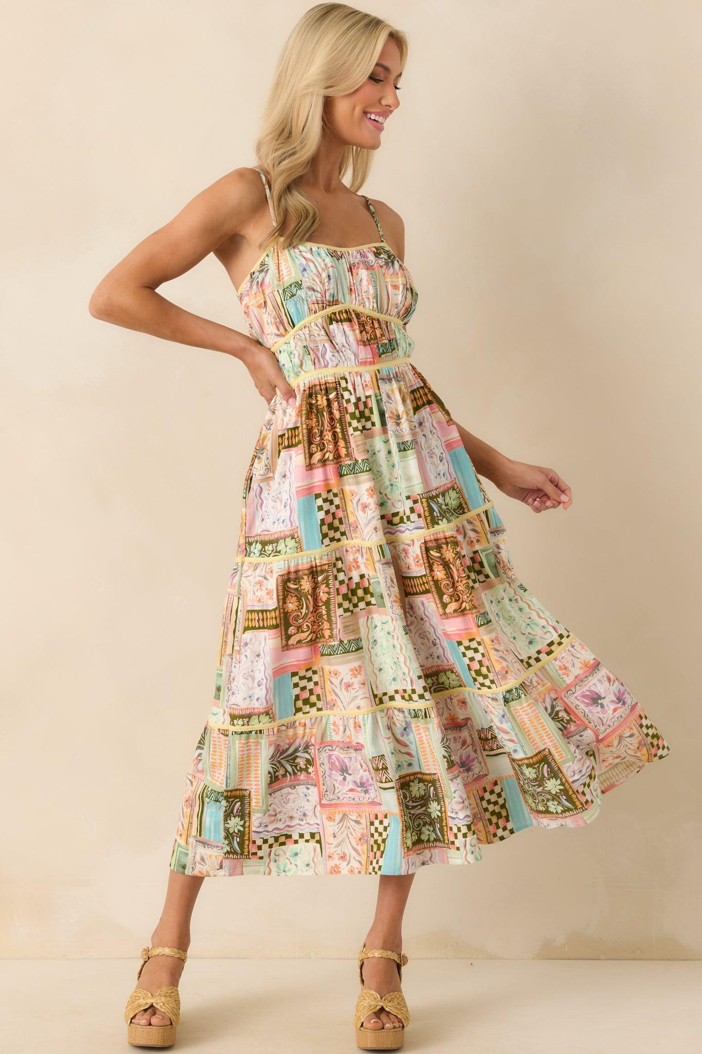 Had To Have It Light Green Multi Patchwork Linen Blend Maxi Dress Product Image