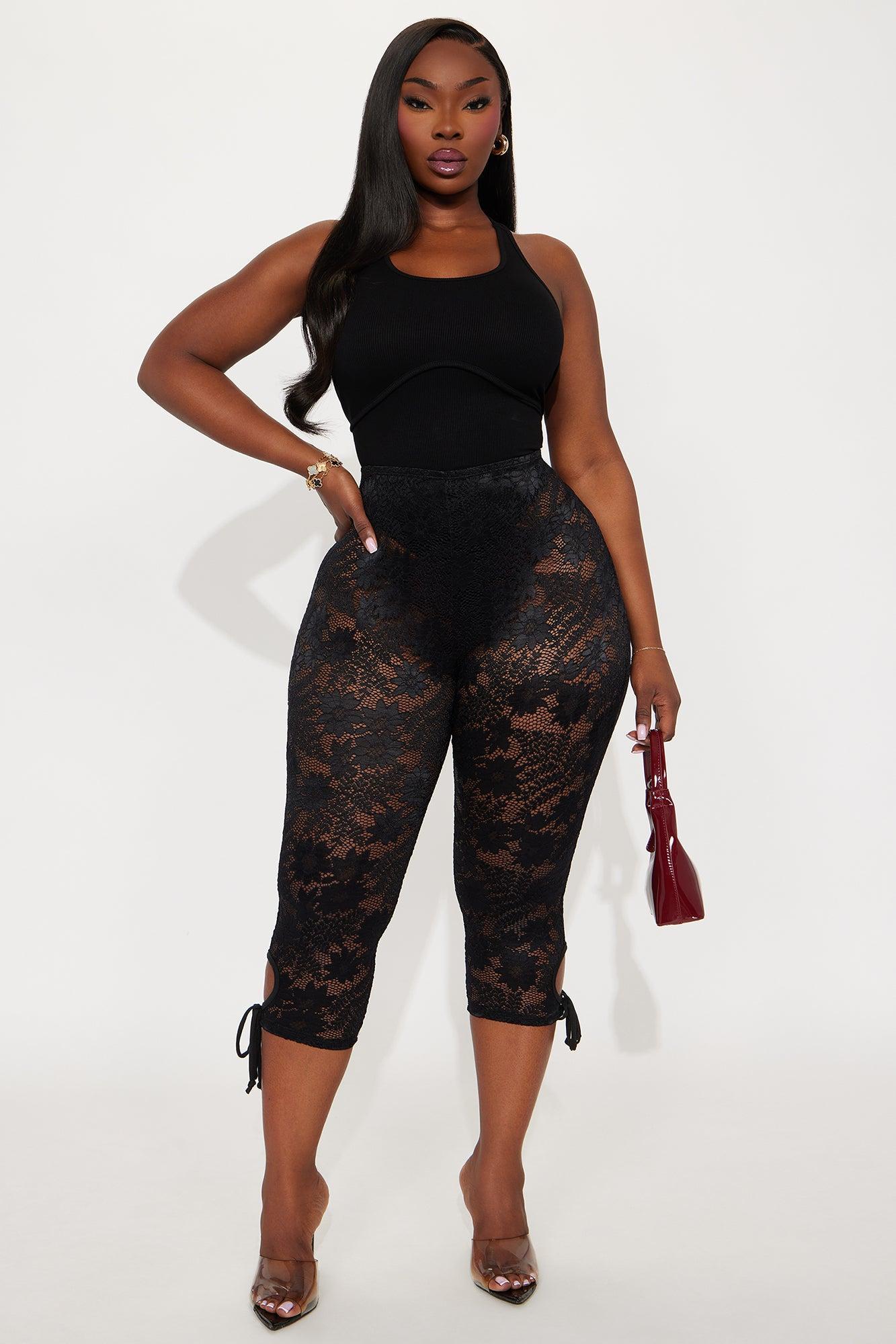 Can You Keep A Secret Lace Capri Legging - Black Female Product Image