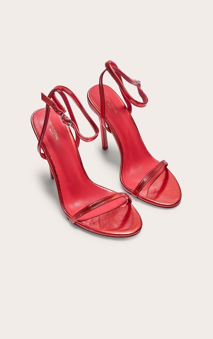  Red Wide Fit Metallic PU Round Toe Barely There High Heeled Sandals Product Image