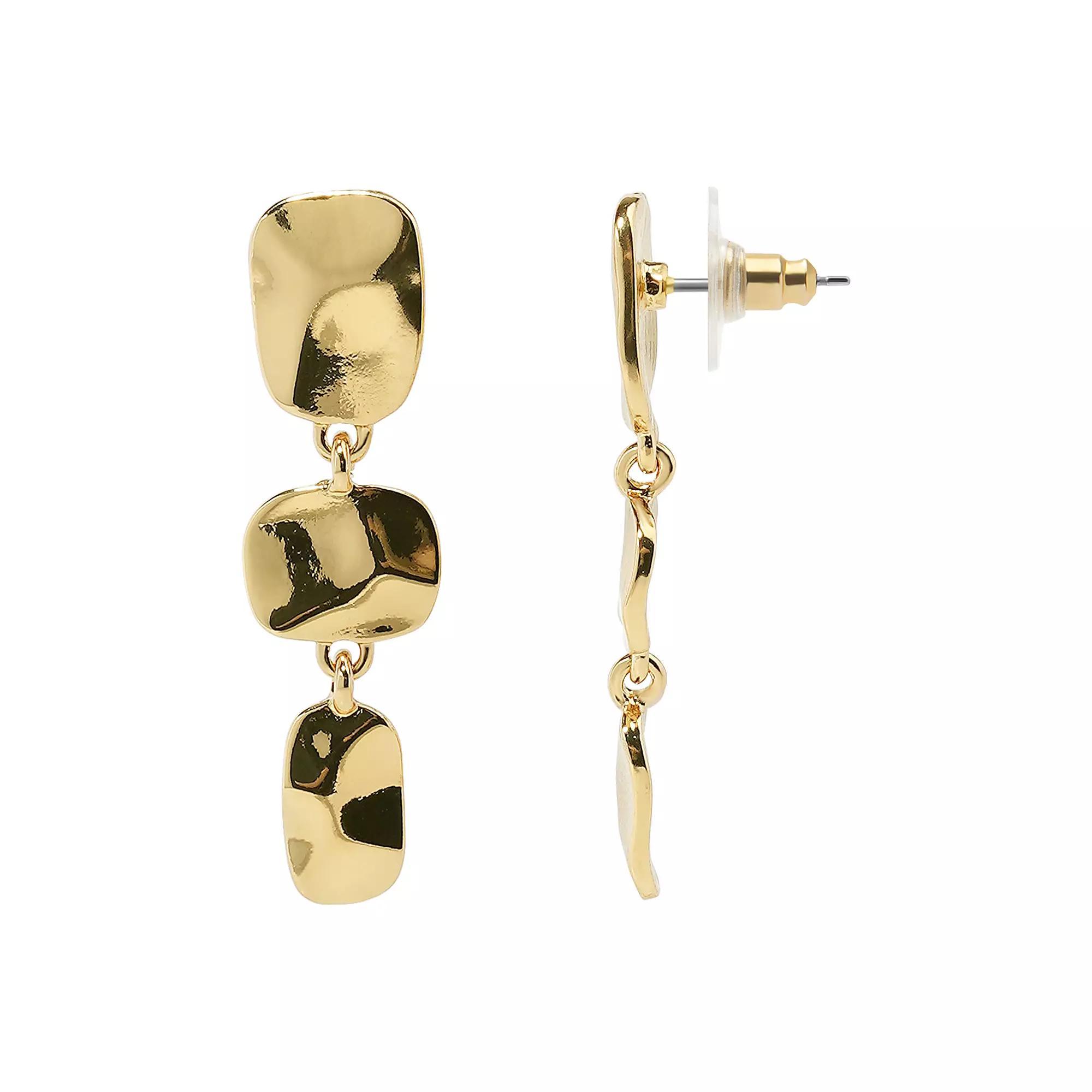 Emberly Gold Tone Hammered Pendants Linear Drop Earrings, Women's, None Product Image