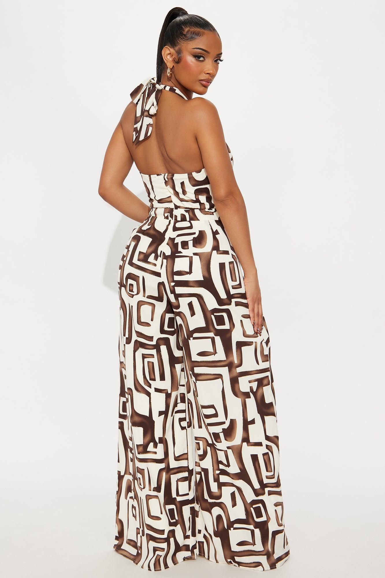 Maylee Abstract Halter Jumpsuit - Brown/combo Product Image