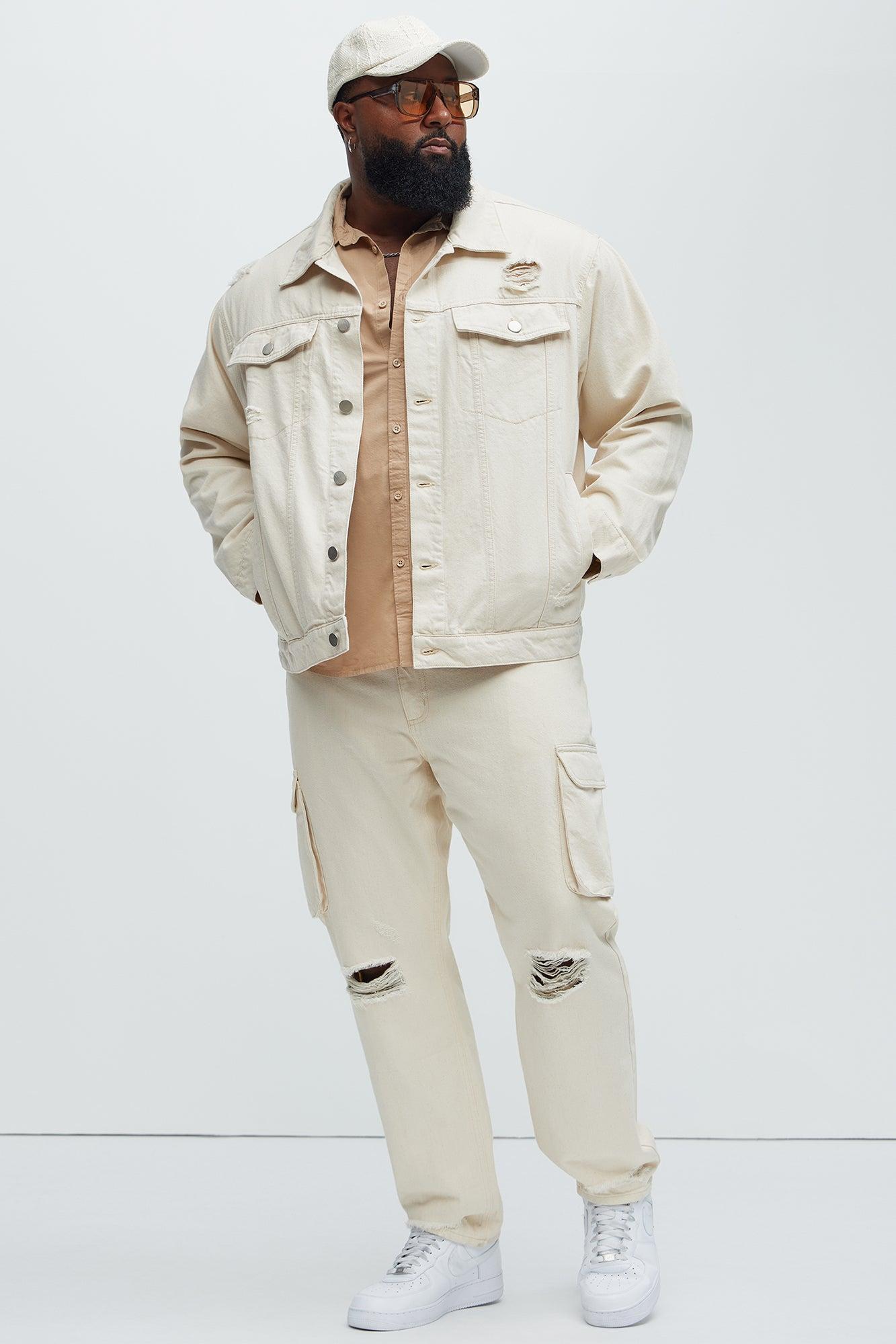 Benson Distressed Trucker Jacket - Cream Product Image