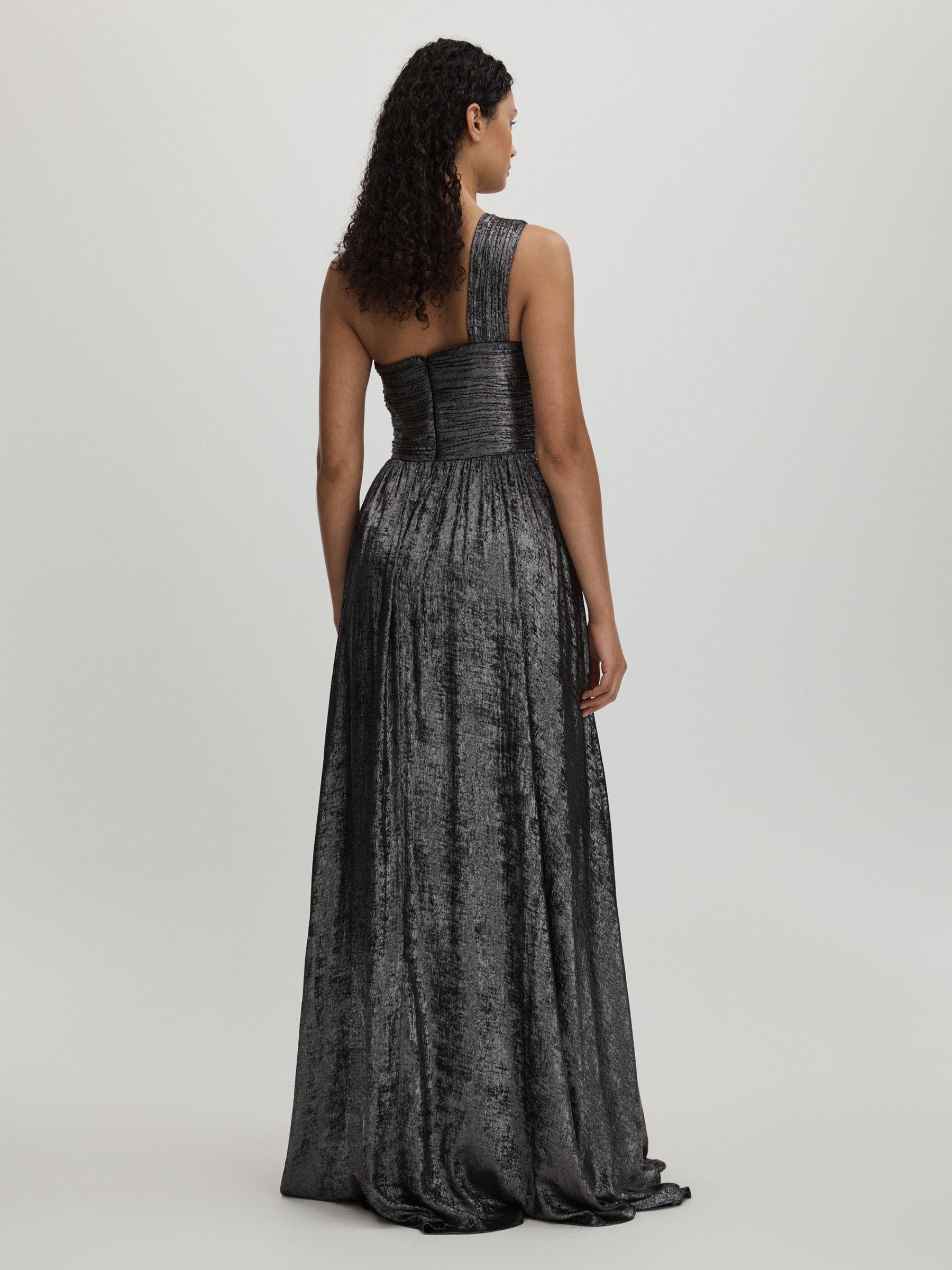 Amur Metallic One Shoulder Maxi Dress in Dark Grey Product Image