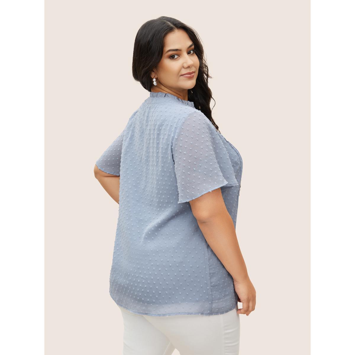 Plus Size Stone Textured Lace Insert Pleated Flutter Sleeve Blouse Women Elegant Short sleeve Flat collar Everyday Blouses BloomChic 22-24/3X Product Image