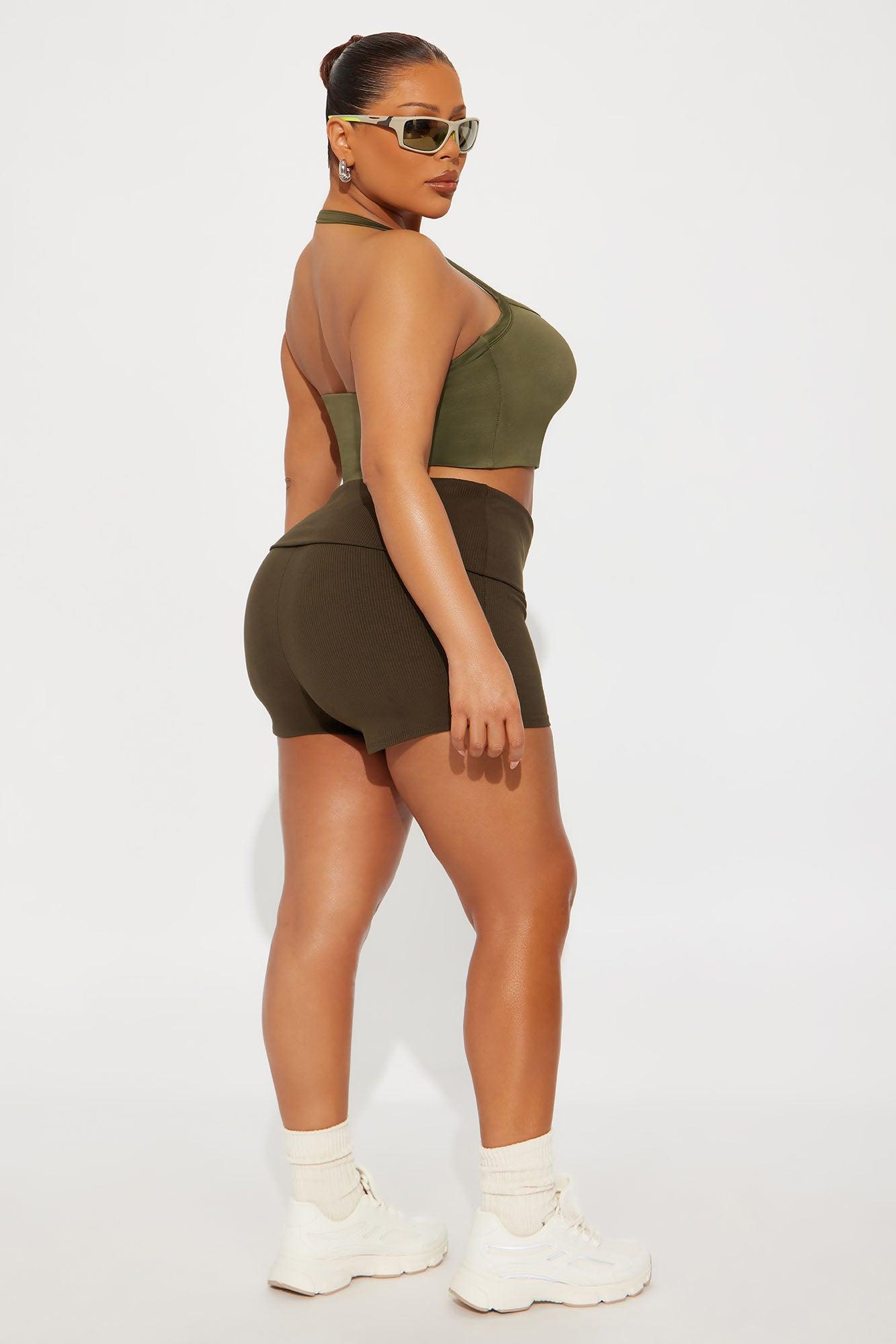 Contour Double Lined Cropped Halter Top - Military Green Female Product Image