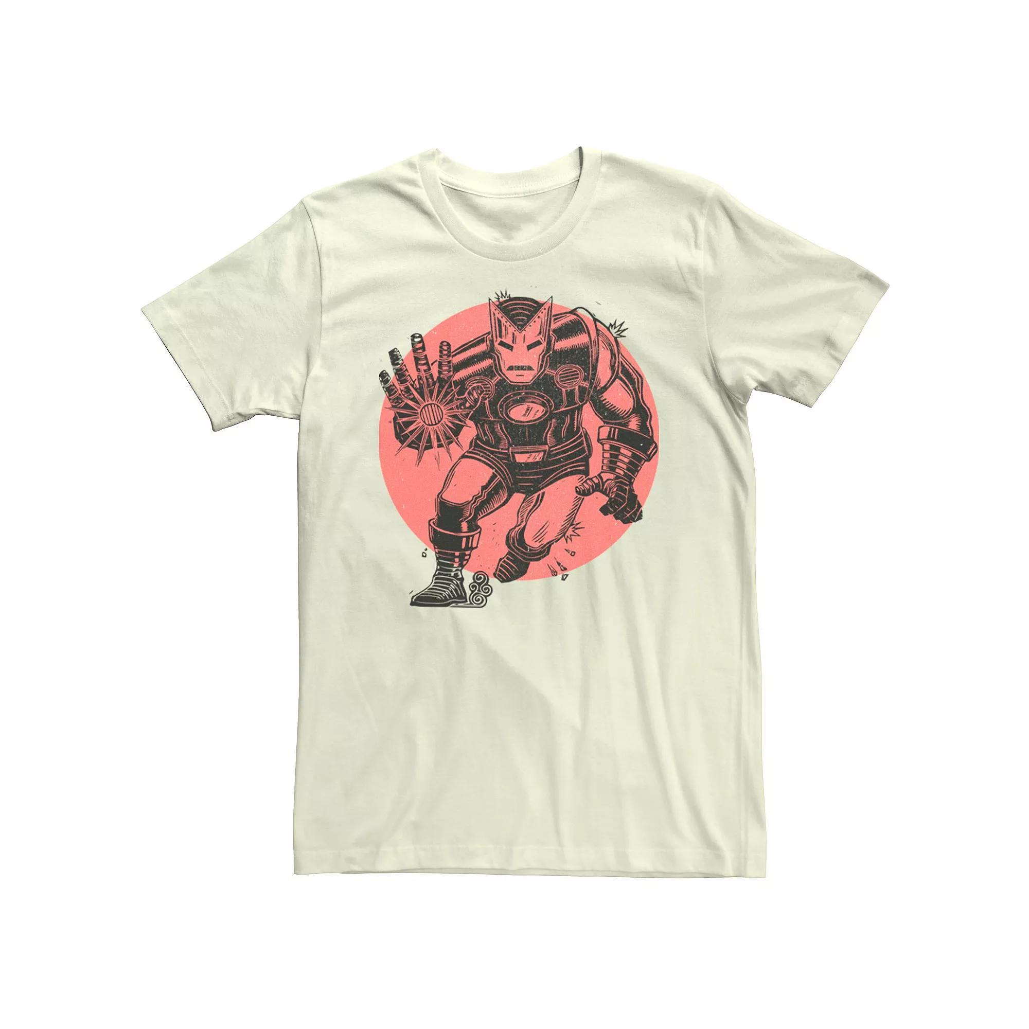 Men's Marvel Iron Man Retro Red Sun Tee, Size: Medium, Natural Product Image