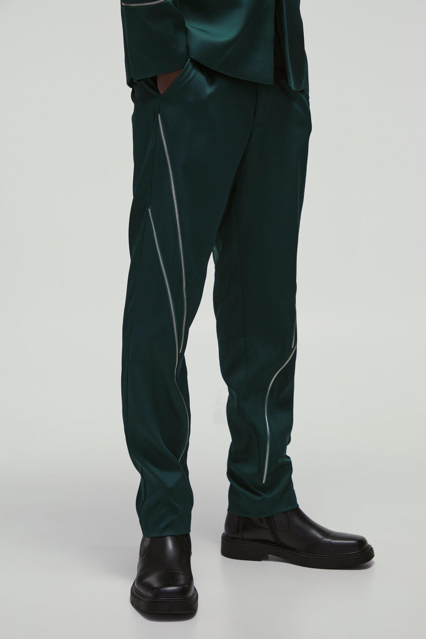 Mens Slim Fit Zip Multi Zip Detail Tailored Pants - Black Product Image