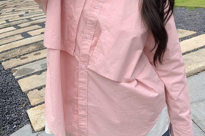Mock Two-Piece Long-Sleeve Two Tone Shirt Product Image