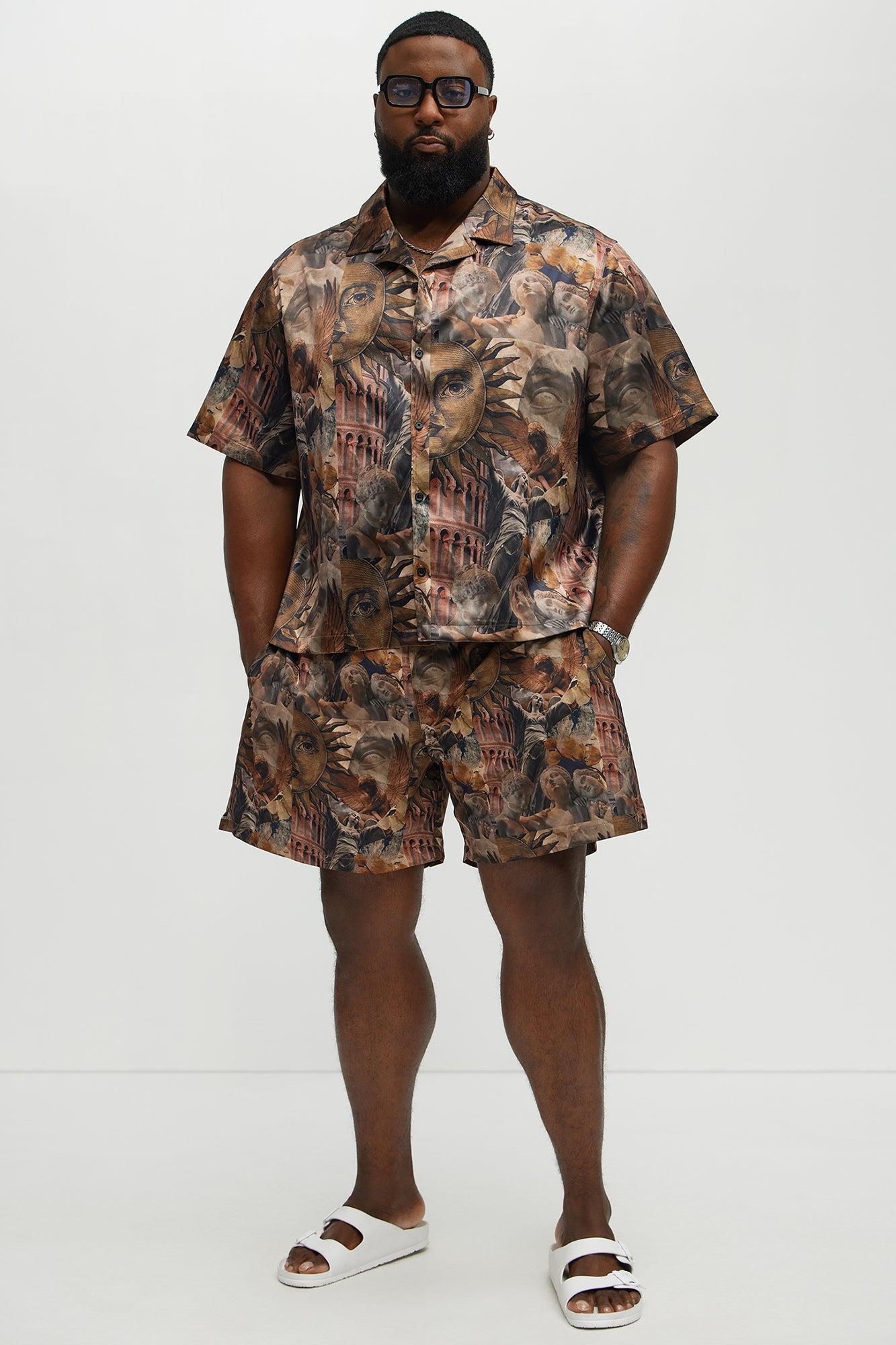 Celestial Glory Cuban Collar Short Sleeve Shirt - Brown Combo Product Image