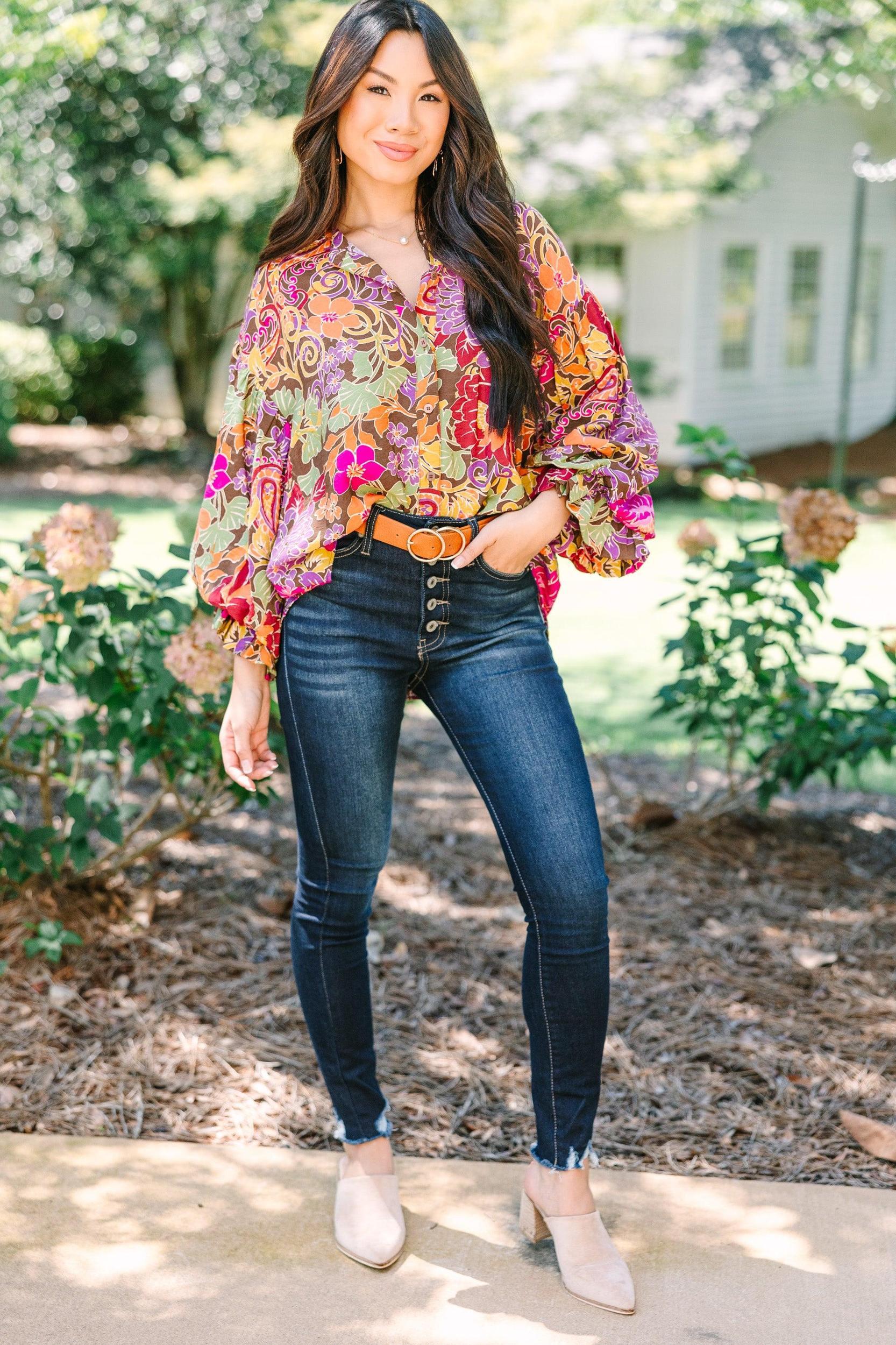 Fate: The More You Love Brown Floral Blouse Female Product Image