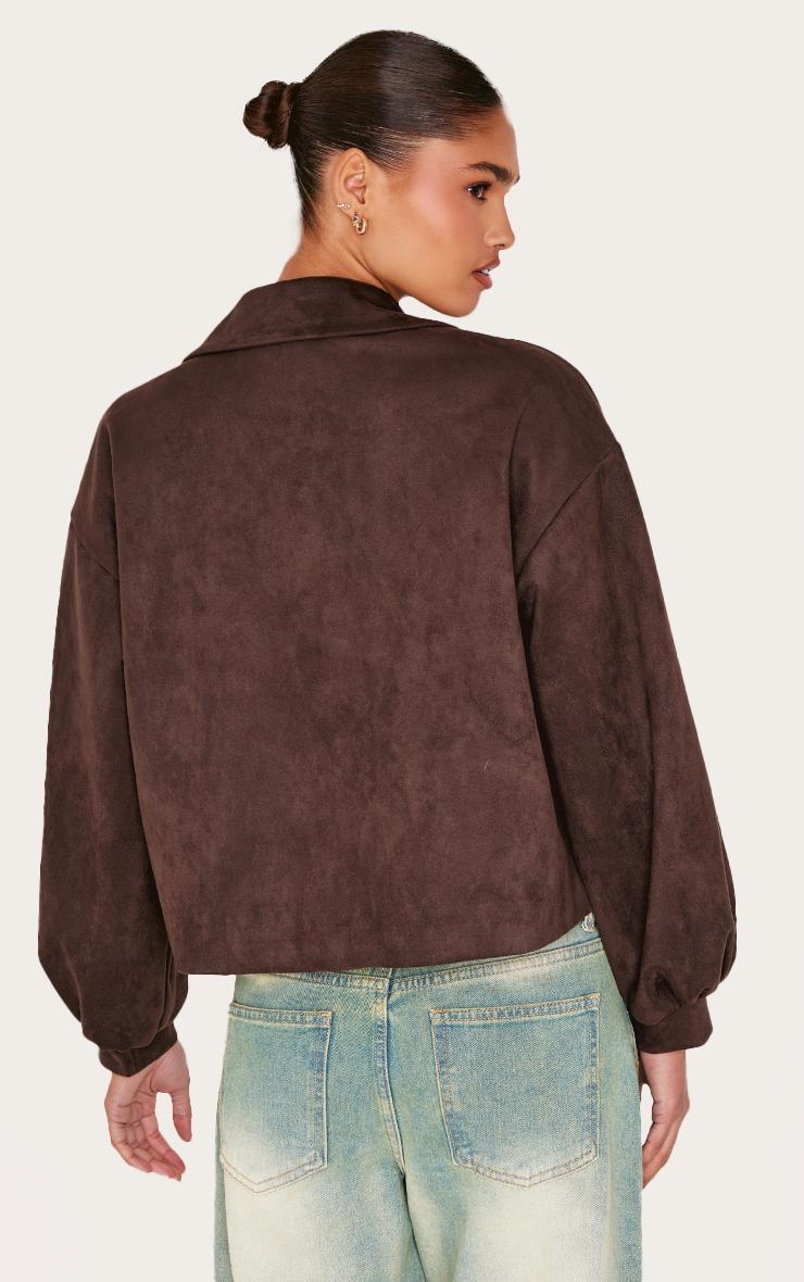 Chocolate Faux Suede Balloon Sleeve Trench Coat Product Image