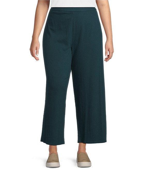 Eileen Fisher Plus Size Crinkle Knit Jersey Wide Leg Pull-On Pants Product Image