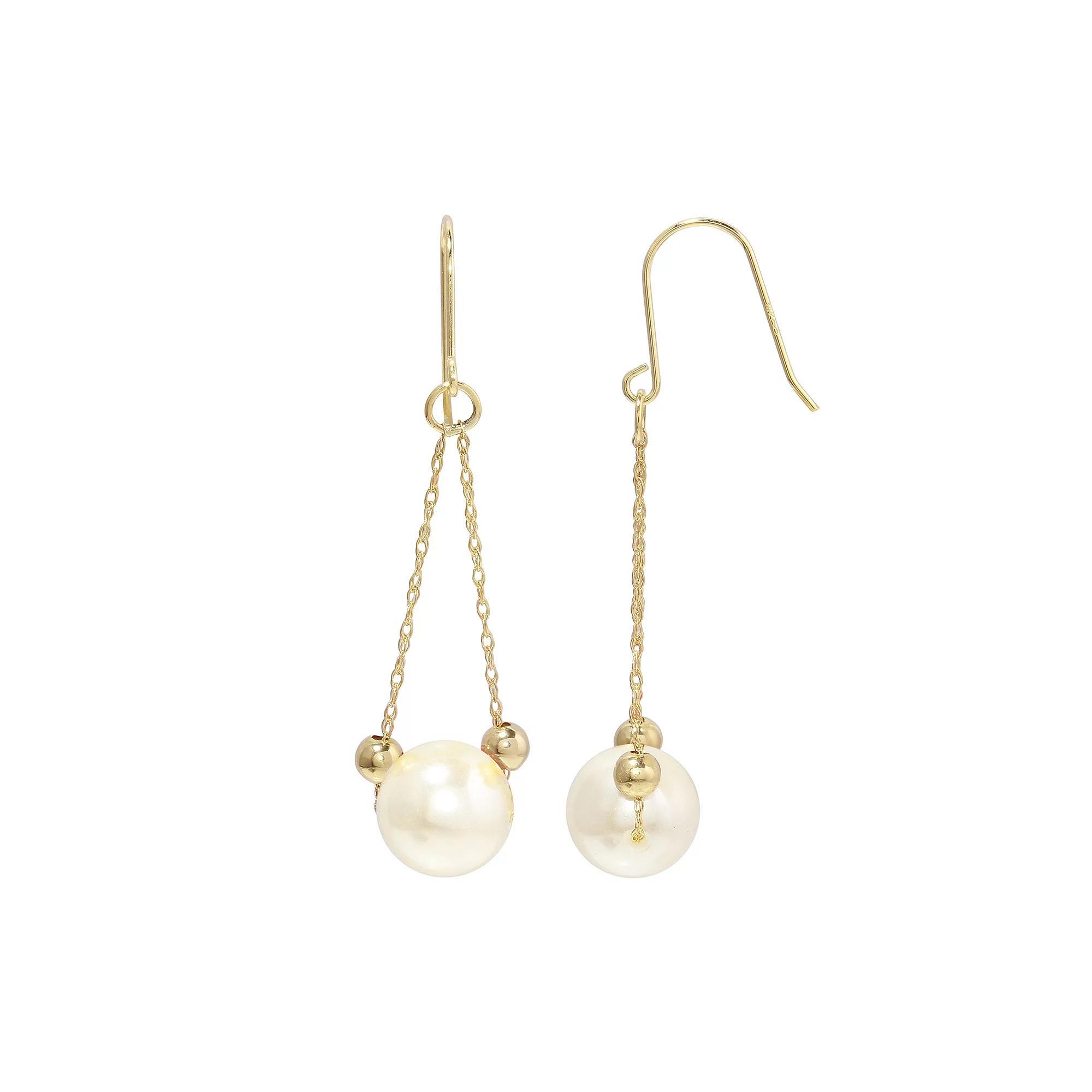 14K Gold Cultured Freshwater Pearl Dangle Earrings, Women's, White Product Image