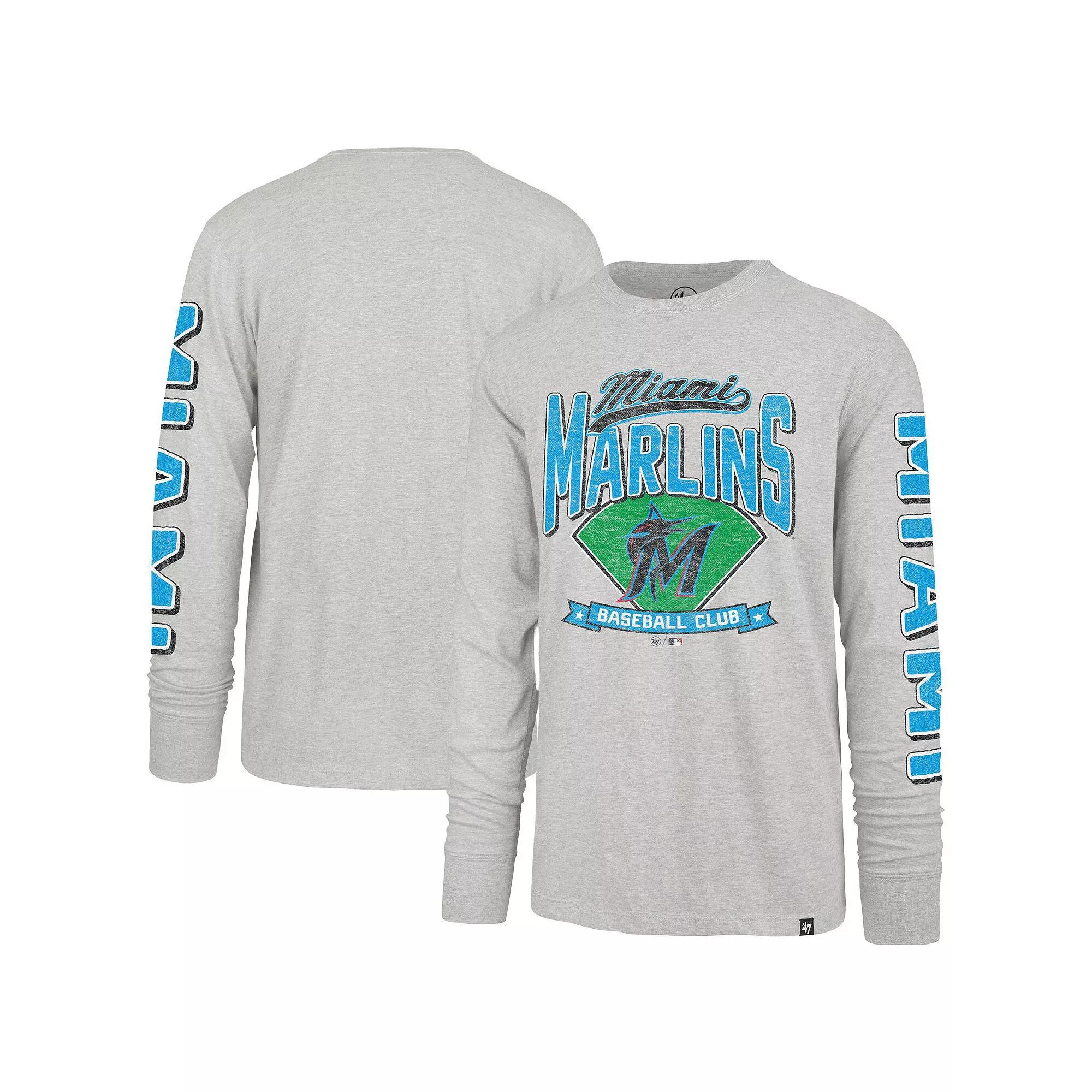 Men's '47 Gray Miami Marlins Fair Ball Franklin Long Sleeve T-Shirt, Size: Large, Grey Product Image