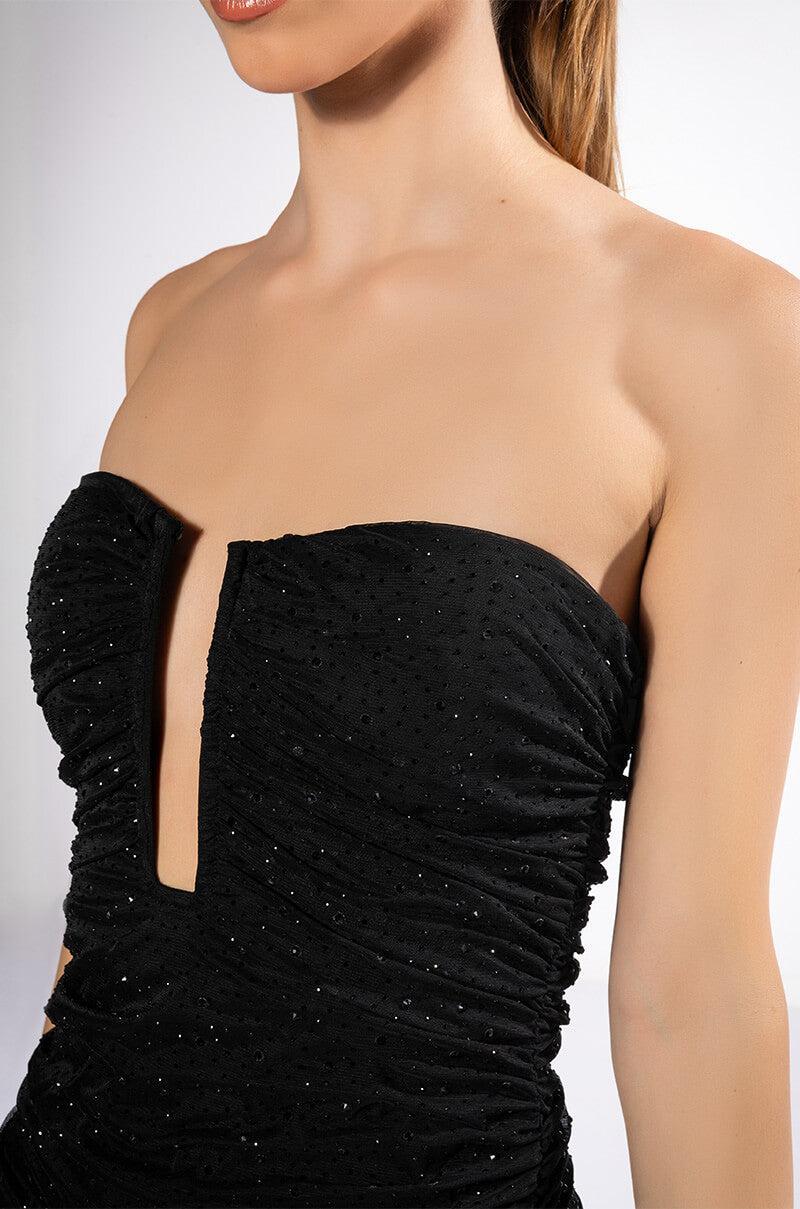 SHOW BUSINESS STRAPLESS PLUNGE EMBELLISHED MINI DRESS Product Image