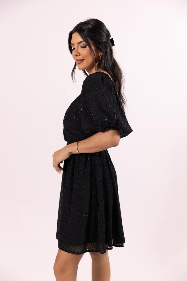 Get Figgy With It Black Textured Surplice Neckline Holiday Dress  FINAL SALE Product Image