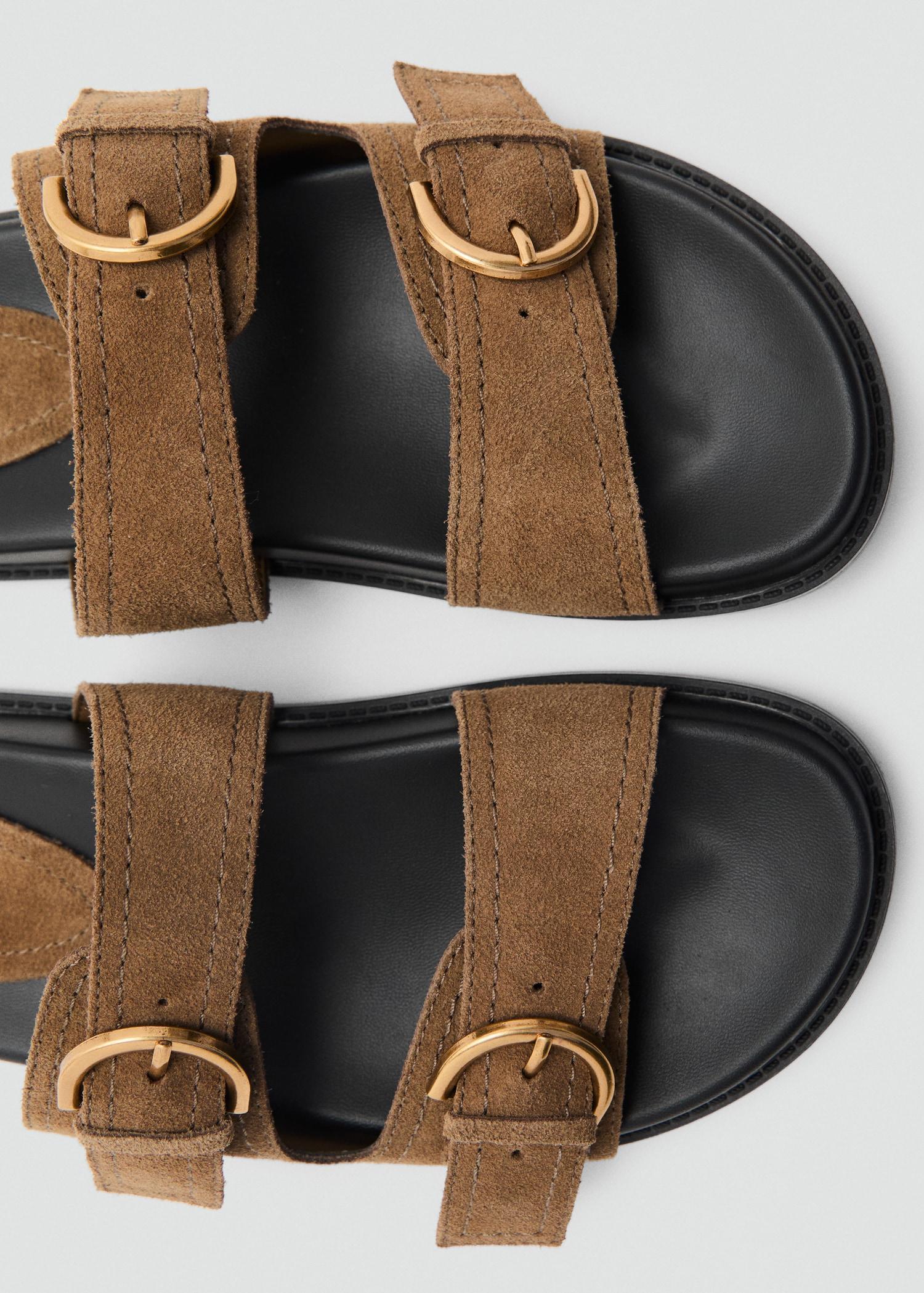 Flat leather sandals with buckles - Women | MANGO USA Product Image