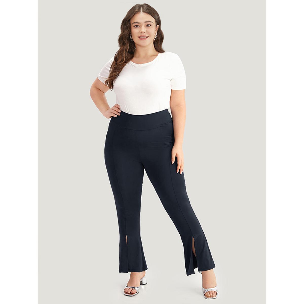 Plus Size Tummy Control Flare Leg Split Hem Leggings Women Midnight Elegant High stretch Flare Leg High Rise Dailywear Leggings BloomChic 14-16/1X Product Image