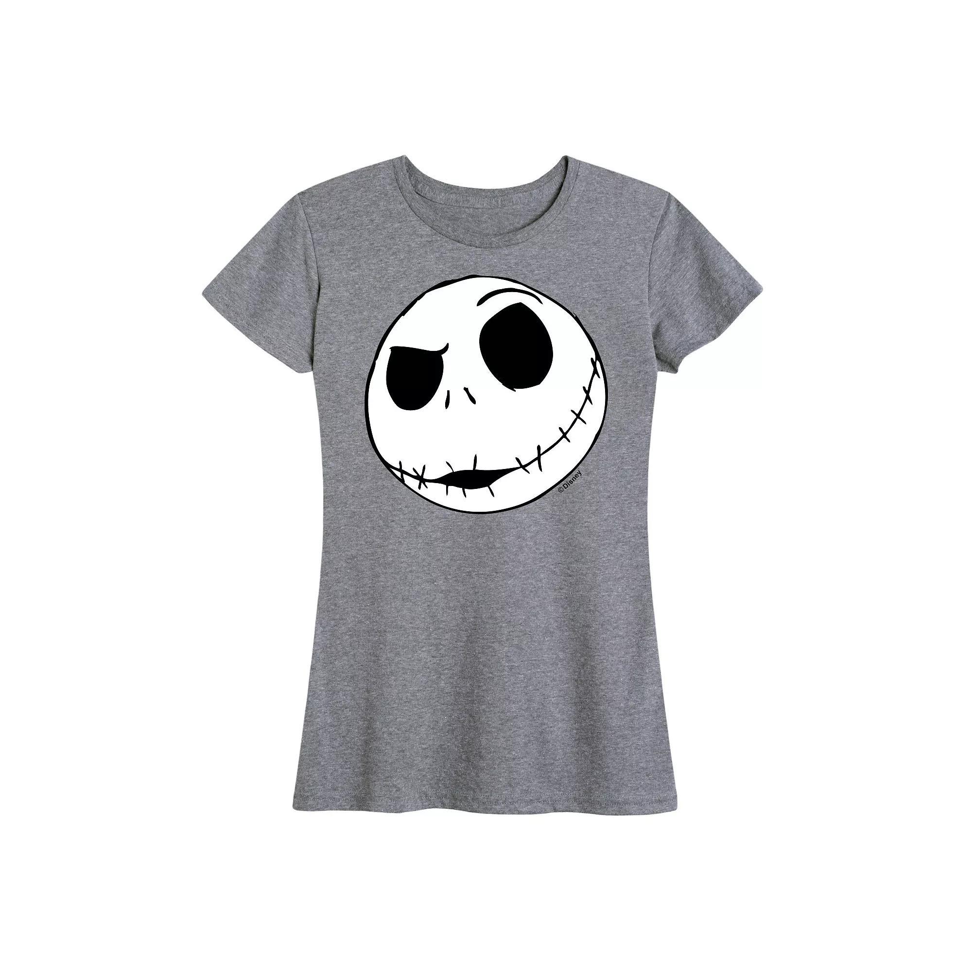 Disneys Nightmare Before Christmas Womens Jack Face Graphic Tee, Girls Grey Gray Product Image