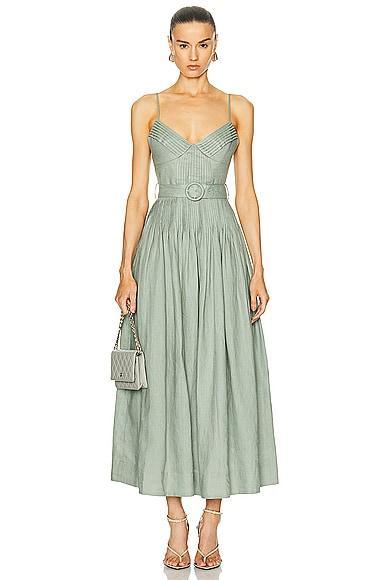 Mireille Belted Pintuck Midi Dress Product Image