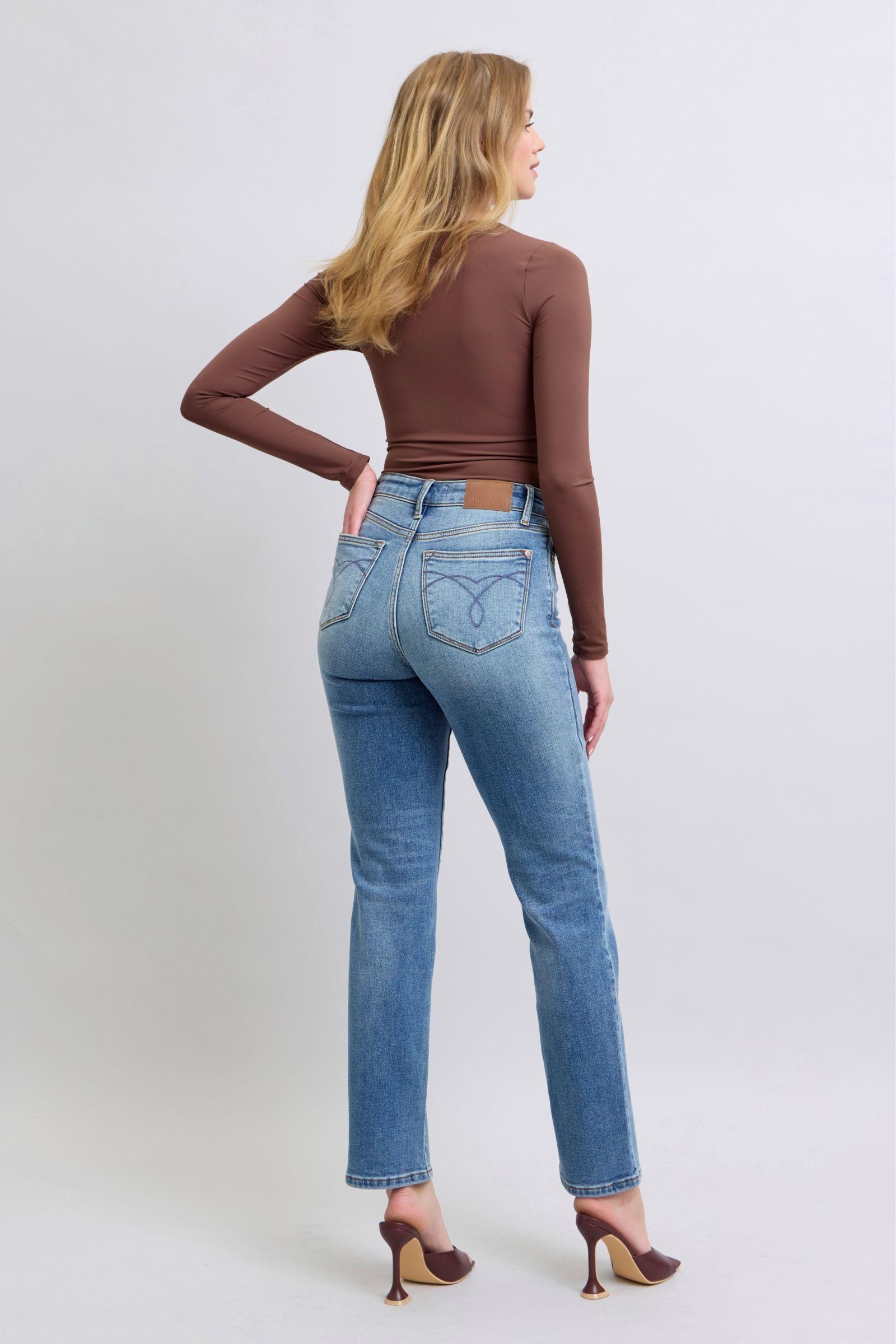 Judy Blue Vintage Wash Thermal Straight Jeans Product Image