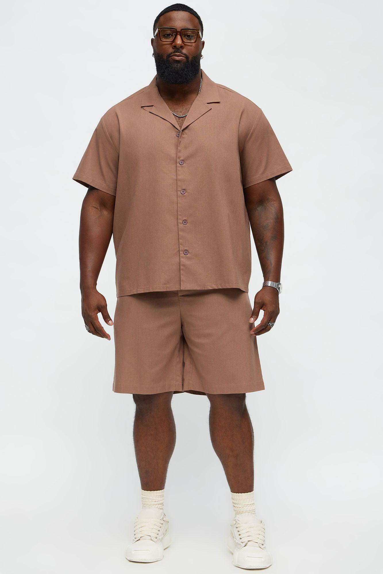 Chai Linen Like Cuban Collar Button Up Shirt - Brown Product Image