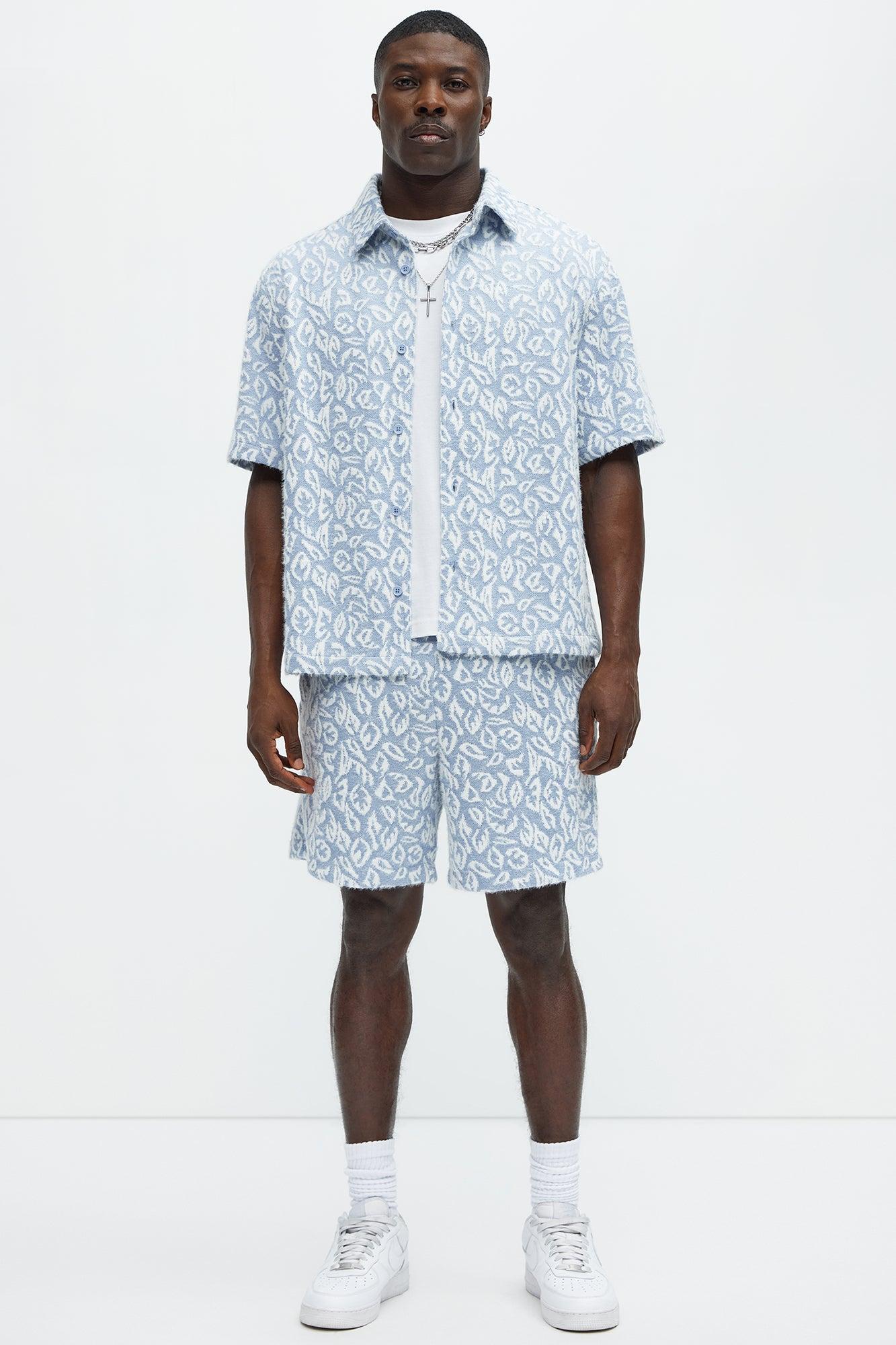 Jacquard Foliage Short Sleeve Shirt - Blue/combo Product Image