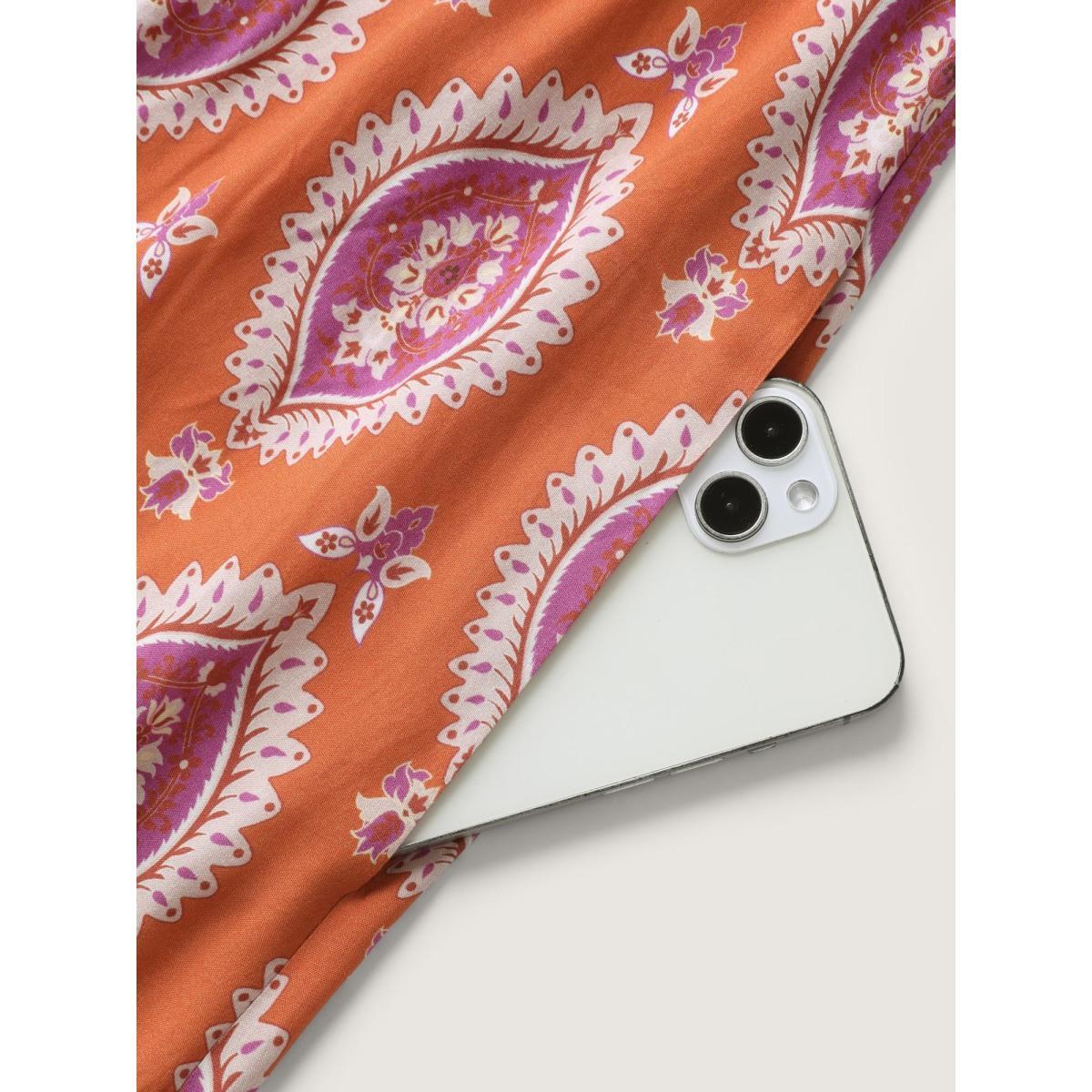 Plus Size Rayon Boho Print Pocket Midi Dress Coral Women V-neck Cap Sleeve Curvy BloomChic 18-20/2X Product Image
