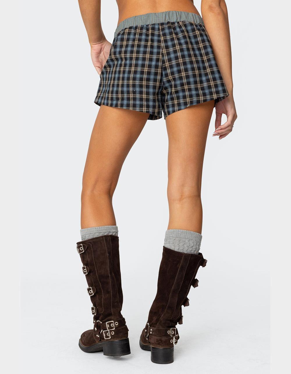 EDIKTED Mixed Plaid Boxer Shorts Product Image