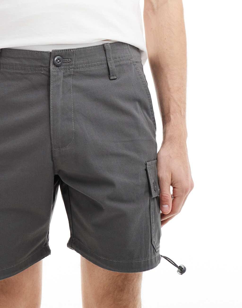 ASOS DESIGN slim cargo shorts in charcoal gray Product Image