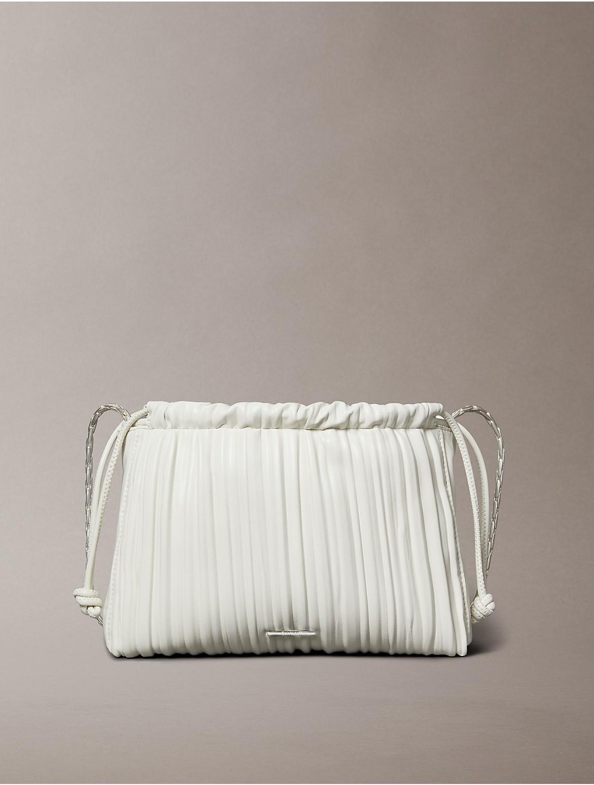 Calvin Klein Womens Plisse Drawstring Crossbody Bag - White Product Image