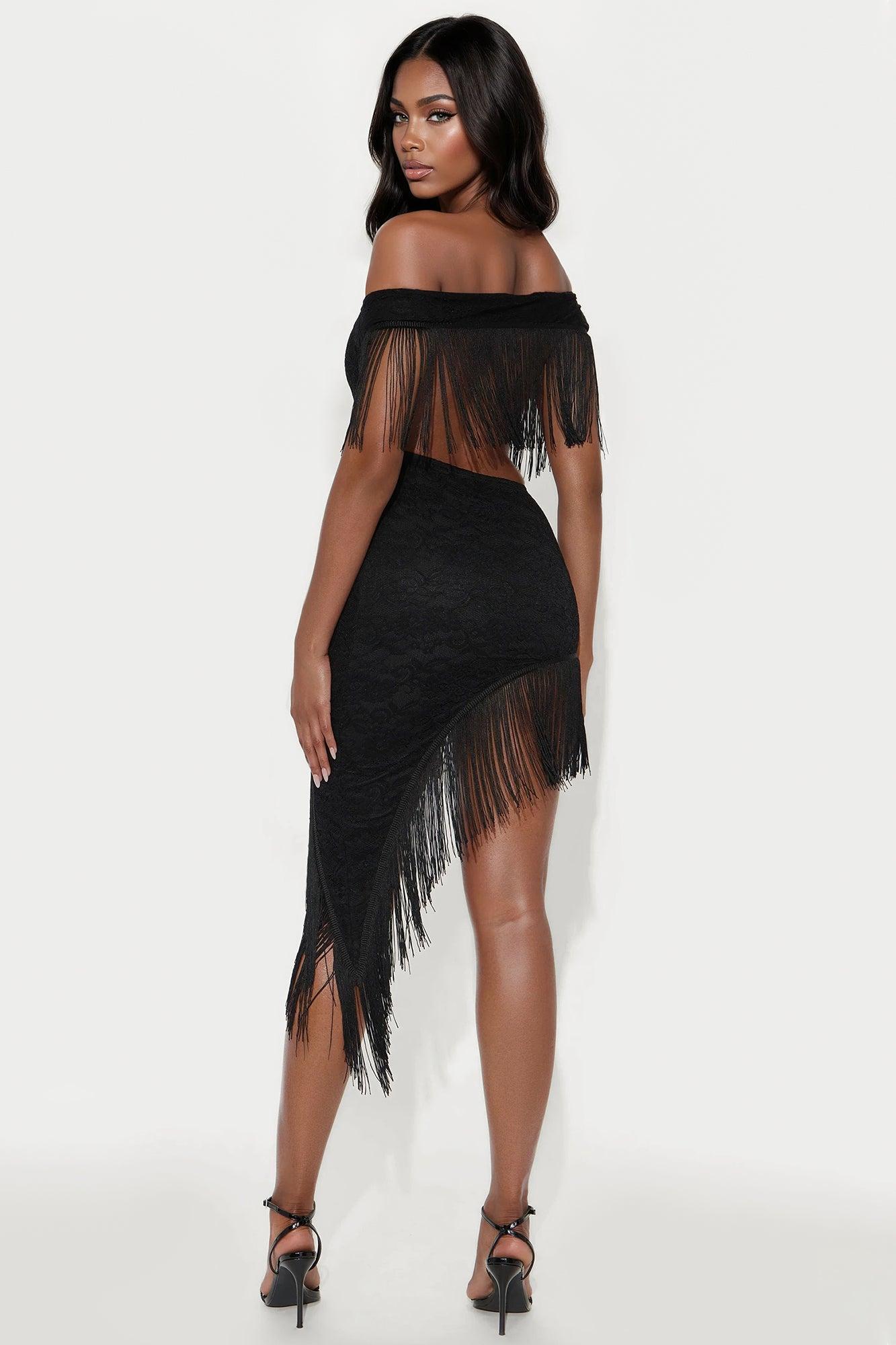 Fringe Time Lace Mini Dress - Black Female Product Image