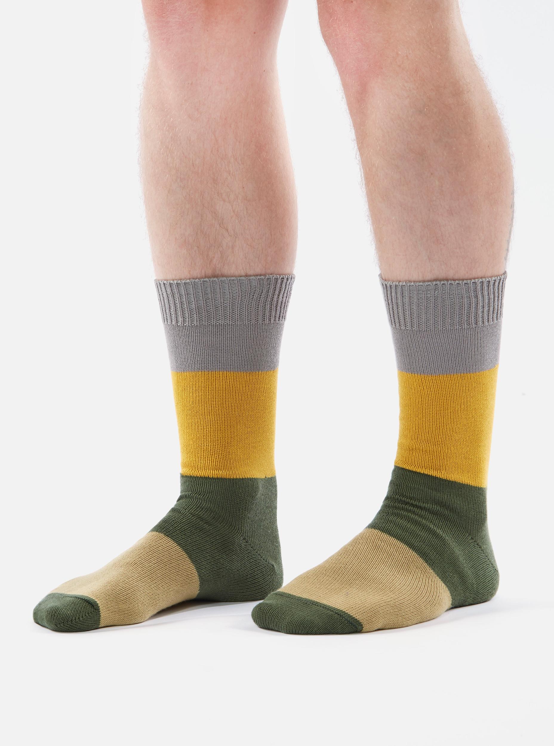 Universal Works Bold Stripe Sock in Grey/Gold Cotton Product Image
