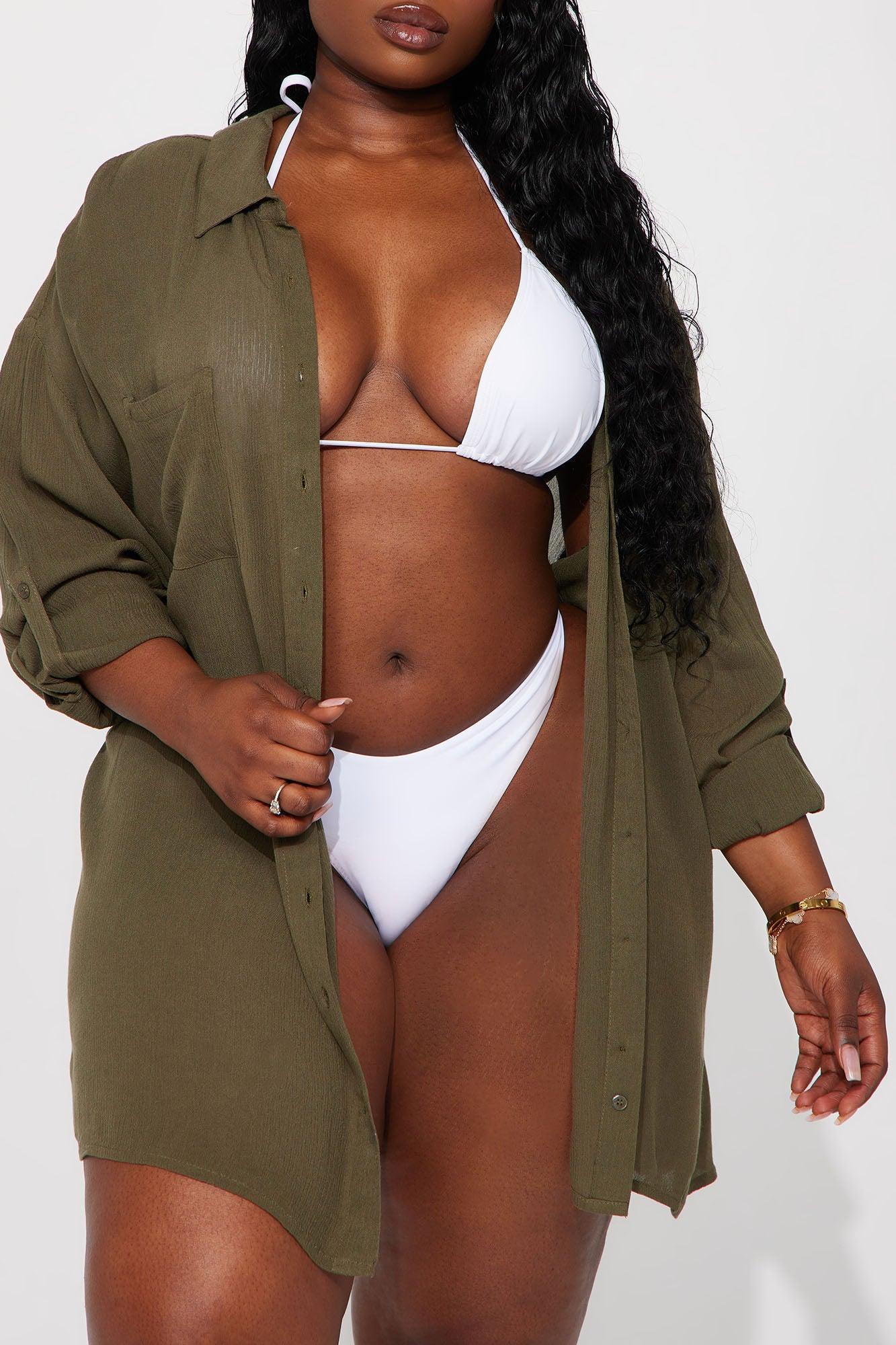 Breezy Nights Linen Pocket Cover Up Shirt - Olive Product Image