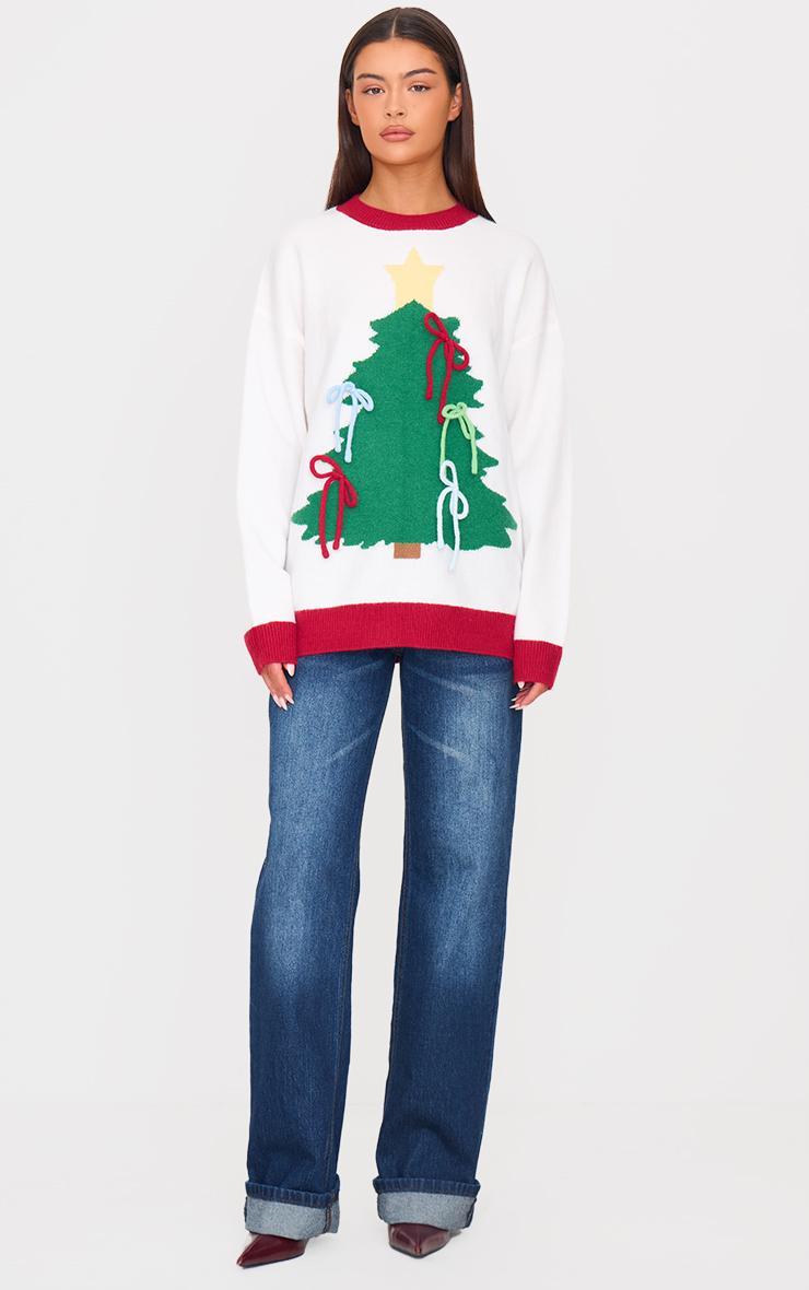 Multi Christmas Tree Bow Oversized Knitted Christmas Sweater Product Image