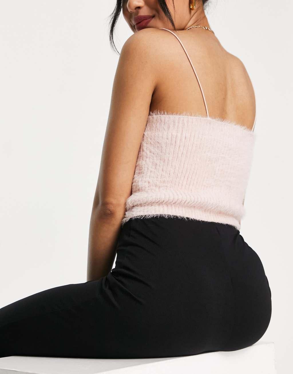 ASOS DESIGN Petite basic wide leg jersey pants in black Product Image