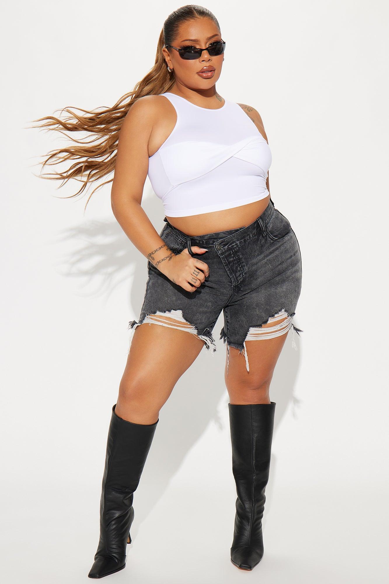 At A Glance Crossover Denim Shorts - Grey Product Image